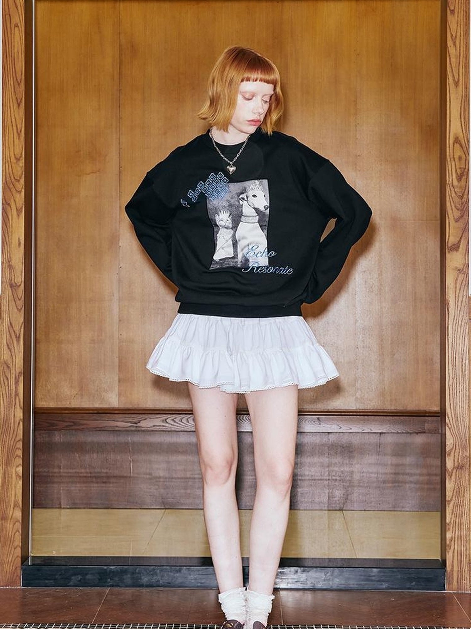DIDDI MODA Cat Dog Crown Embroidered Loose Cotton Sweatshirt