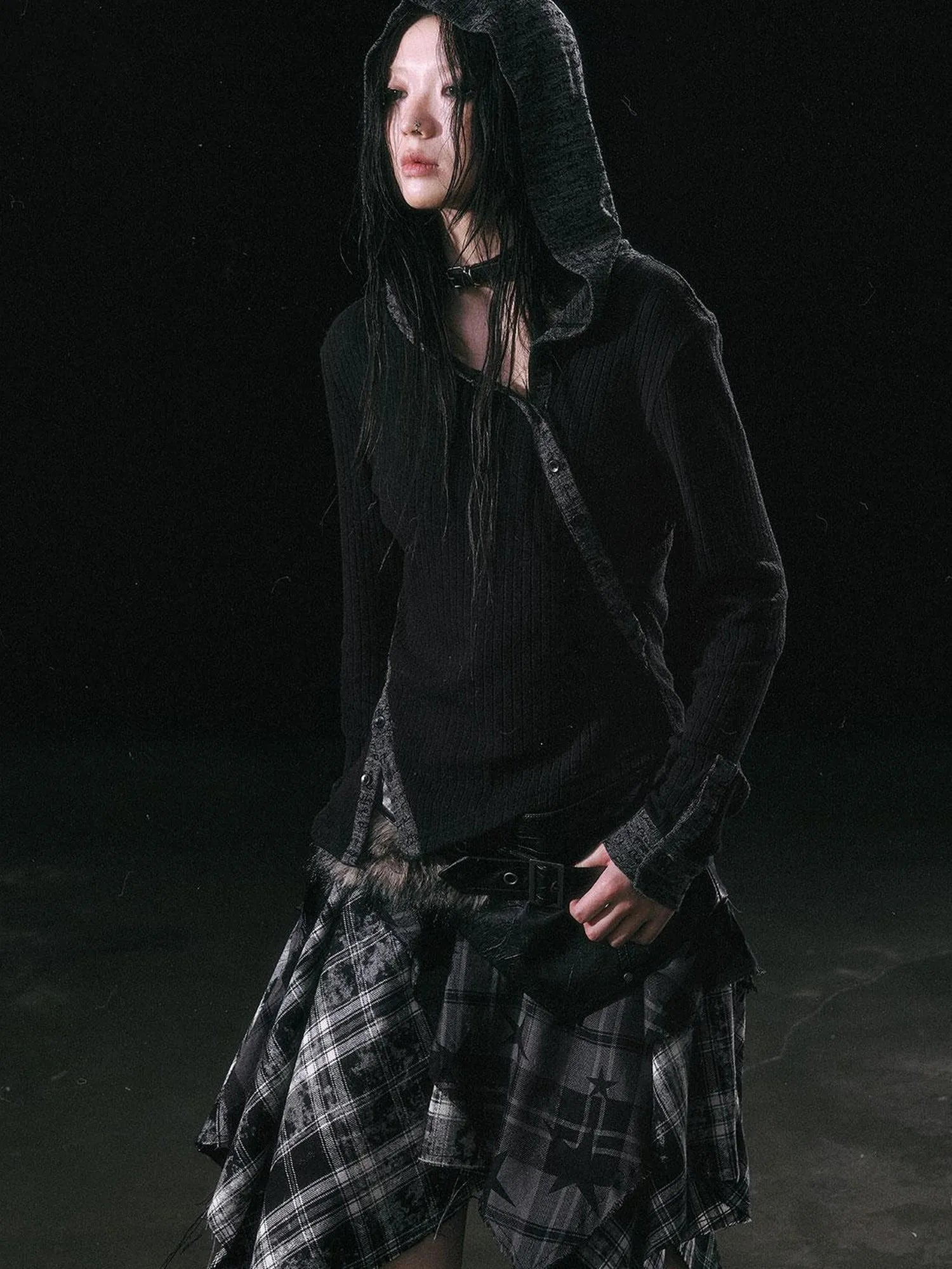 Asymmetrical Hooded Knit Top