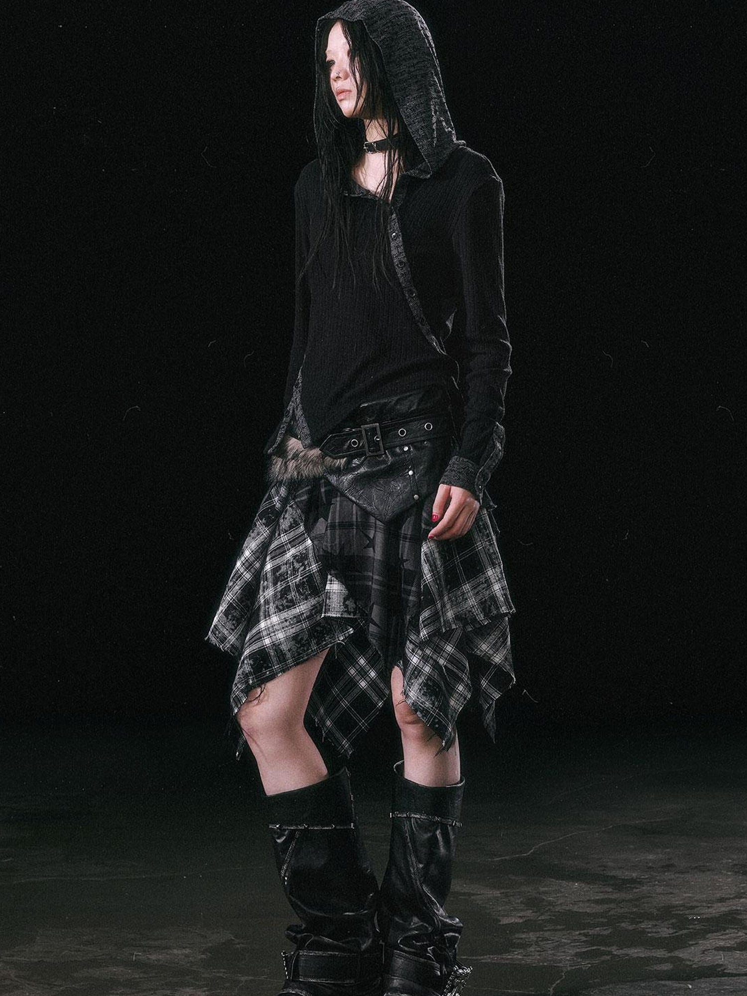 Update Cest Nous Asymmetrical Hooded Knit Top