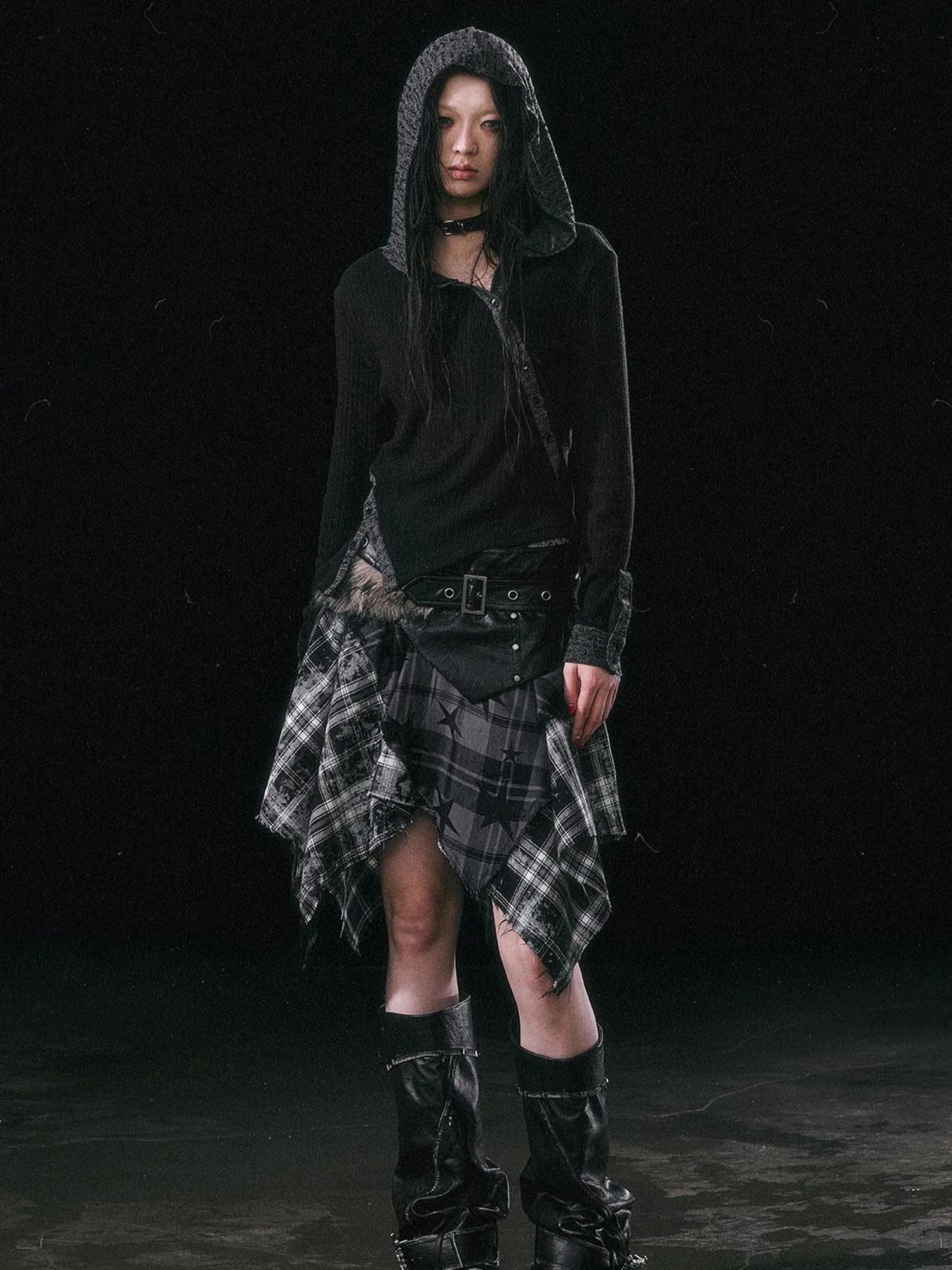 Asymmetrical Hooded Knit Top