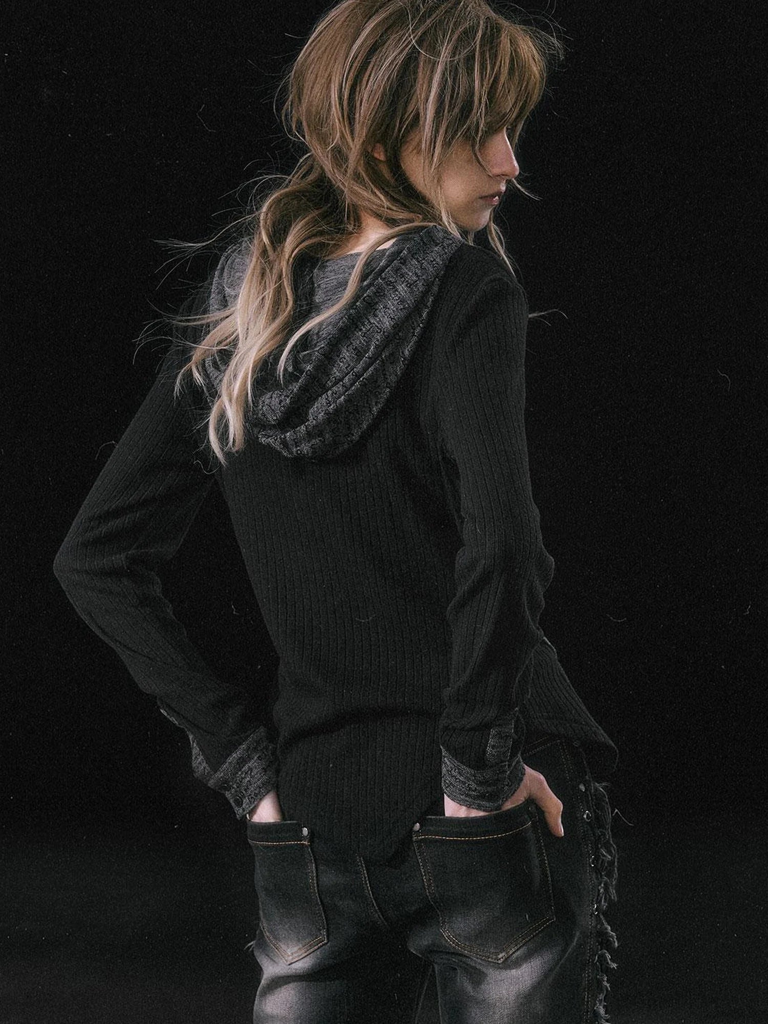 Asymmetrical Hooded Knit Top