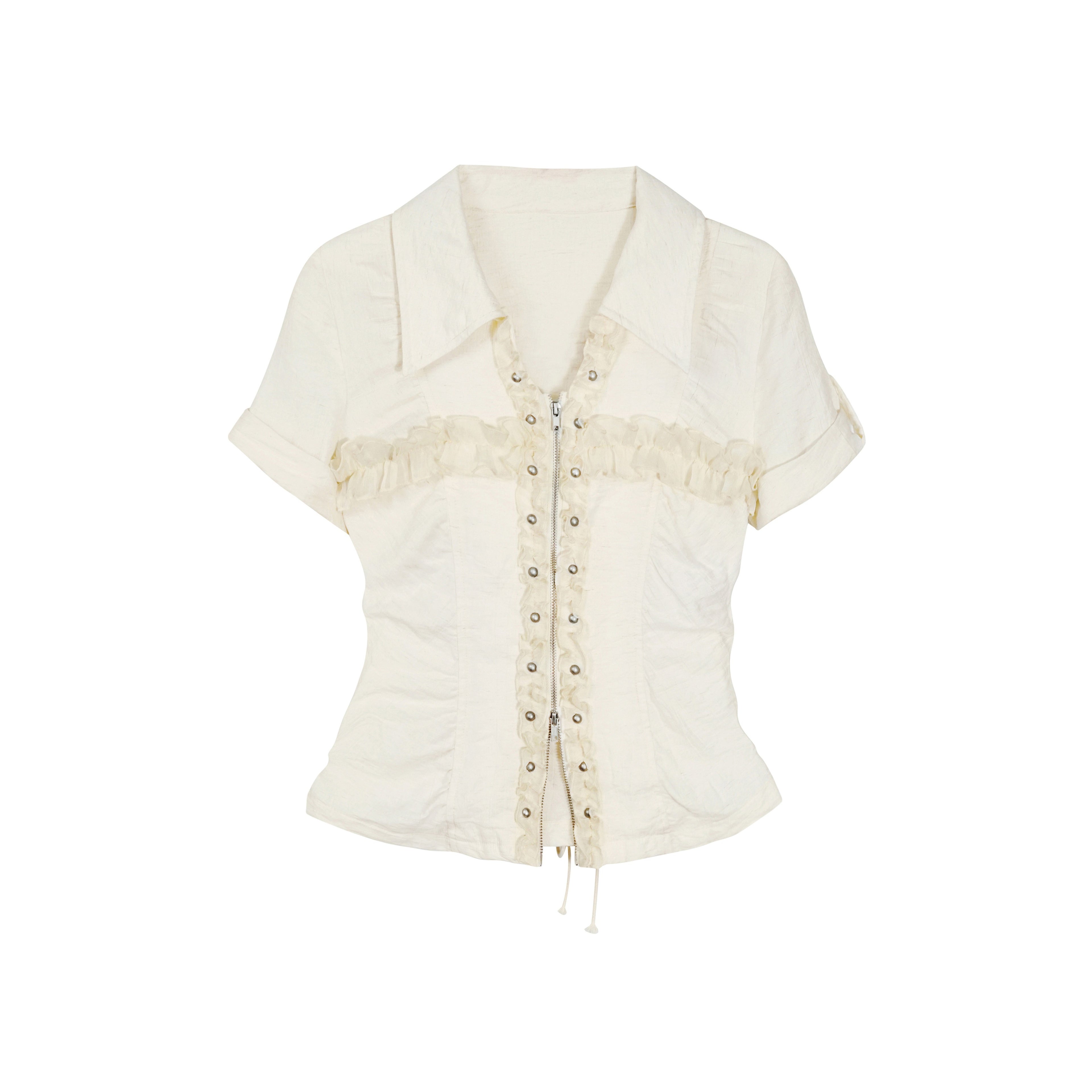 Cest_Nous_Beige_Plaid_Cross_Rivet_Pleated_Lace_Women&