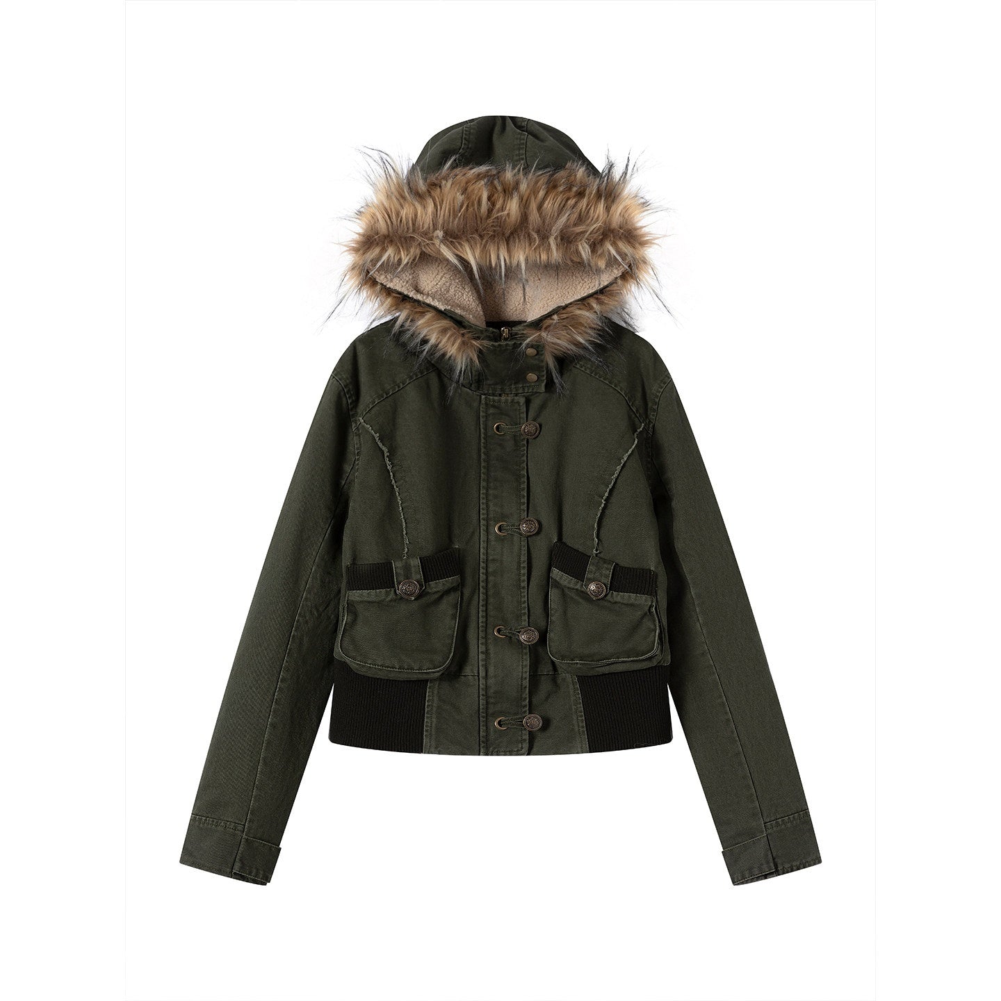 Cest_Nous_Cotton_Filled_Hooded_Short_Straight_Commuter_Women_Olive_Green_Puffer_Jacket_MISSTT