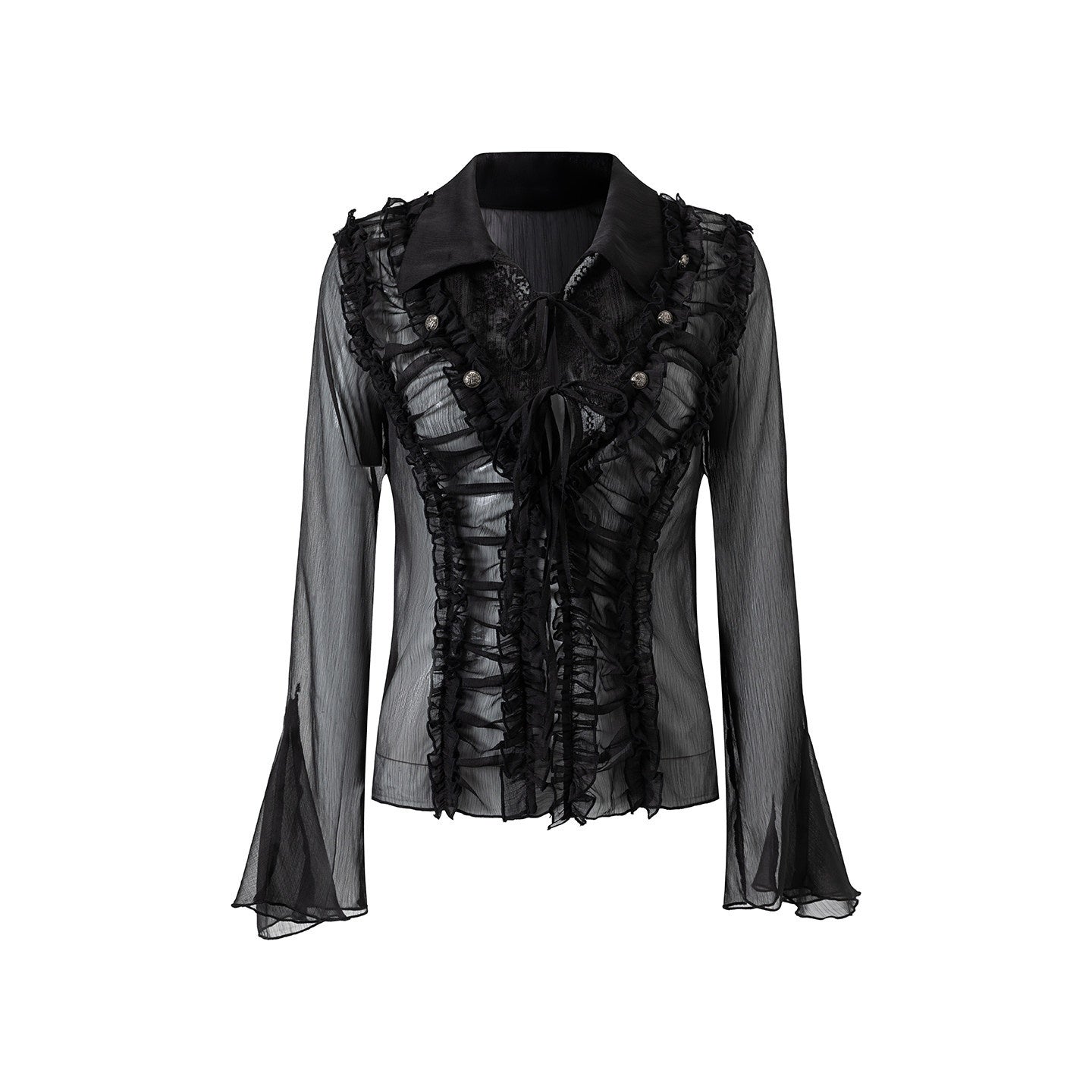 Cest_Nous_Court_Lace_Pleated_Collared_Placket_Long_Sleeve_Women&