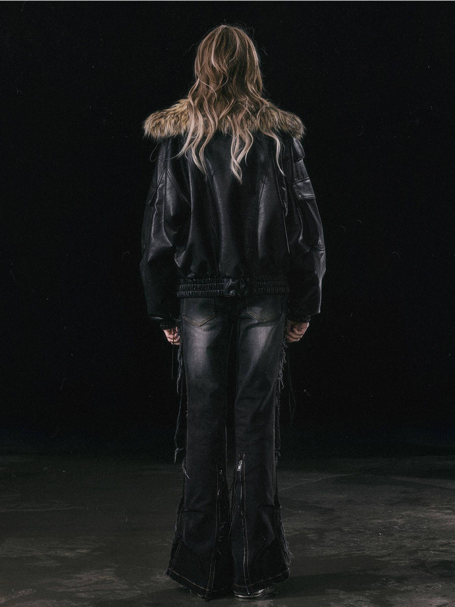 Cest Nous Cropped Detachable Fur Collar Flight Padded Women&