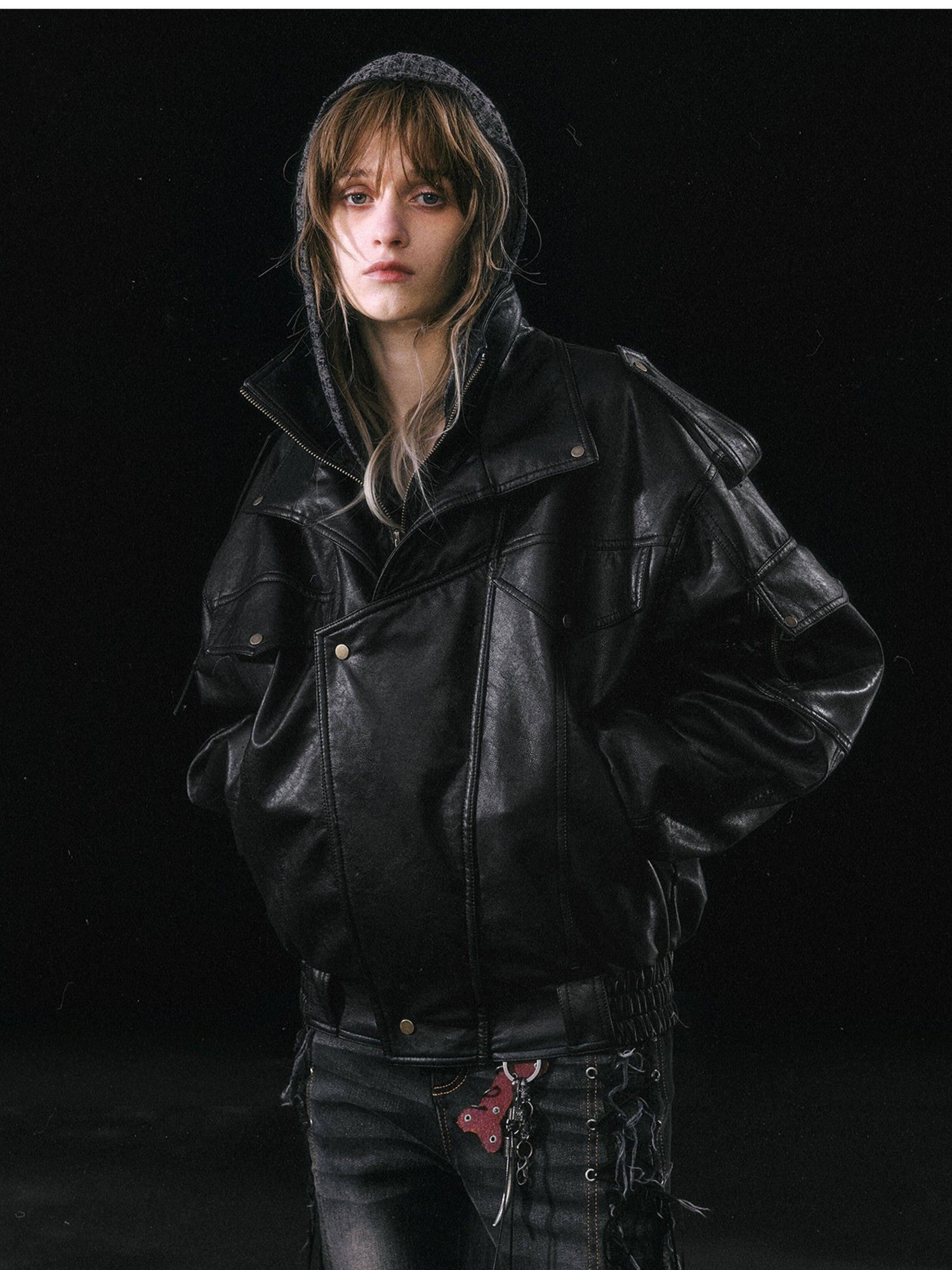 Cest Nous Cropped Detachable Fur Collar Flight Padded Women&