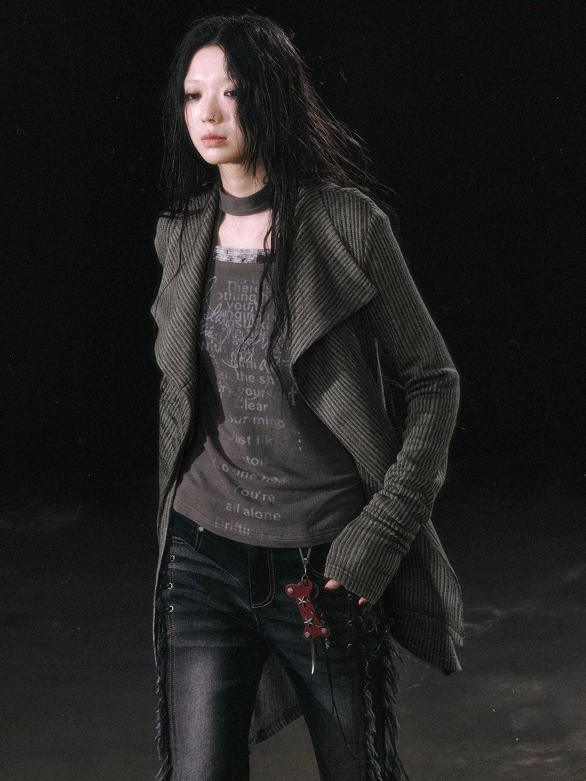 Cest Nous Deep Red Punk Bone Hanging Chain Women&