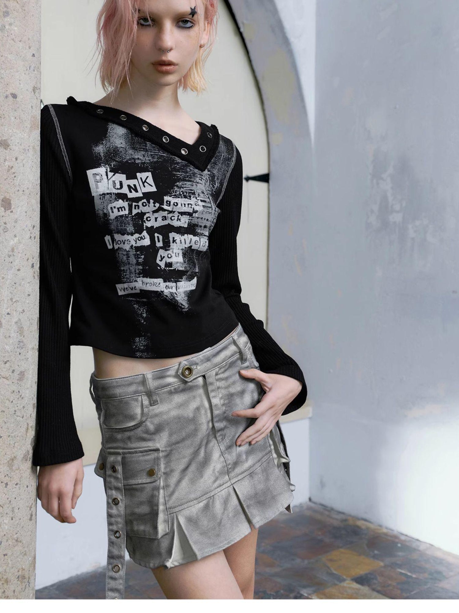 Cest Nous Dirty Wash Utility Pleated Skirt