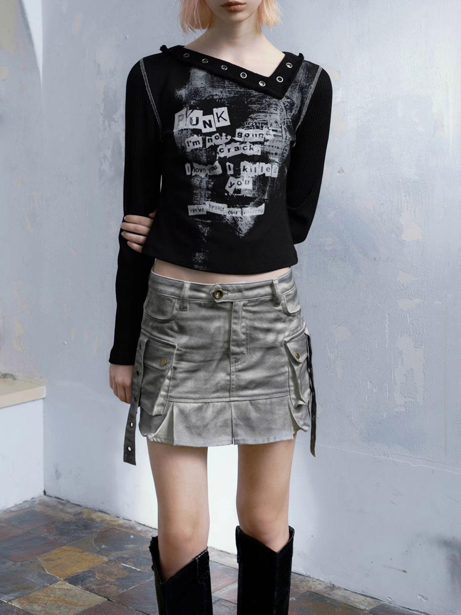 Cest Nous Dirty Wash Utility Pleated Skirt