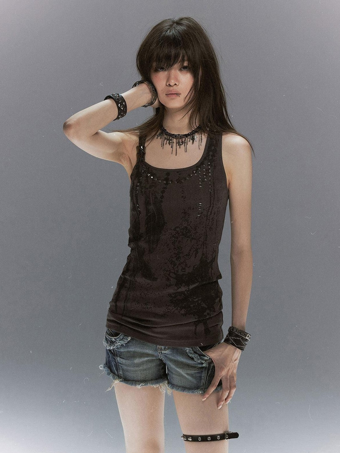 Cest Nous Feather Chain Metal Buckle Mottled Print Slim Fit Women&
