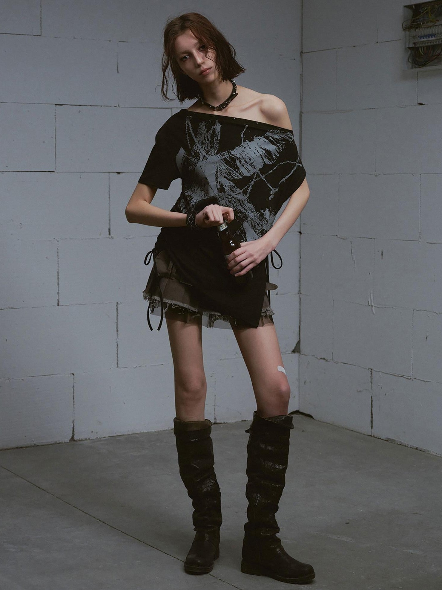 Cest Nous Graffiti Asymmetric Tie One Shoulder Women&