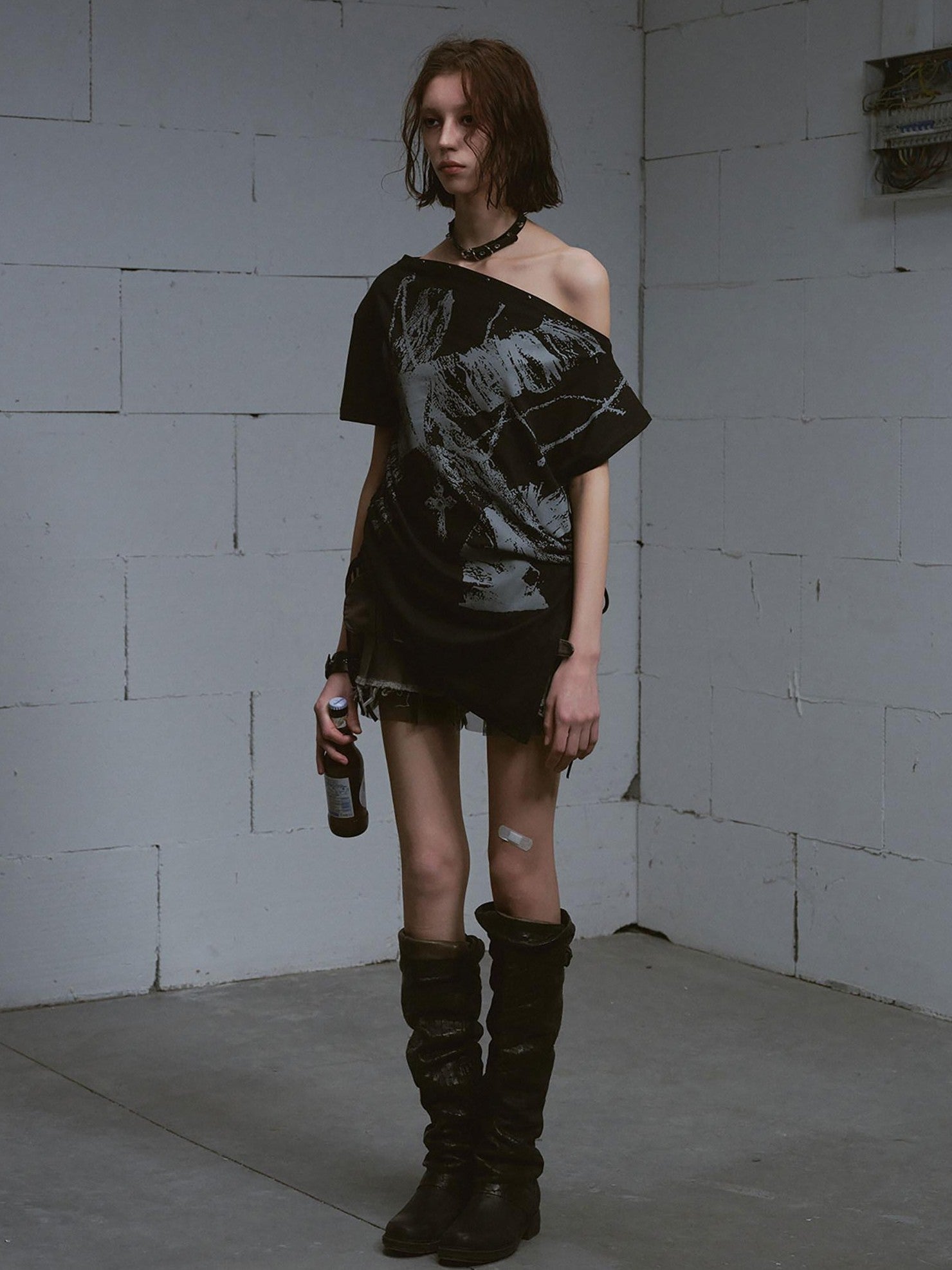 Cest Nous Graffiti Asymmetric Tie One Shoulder Women&