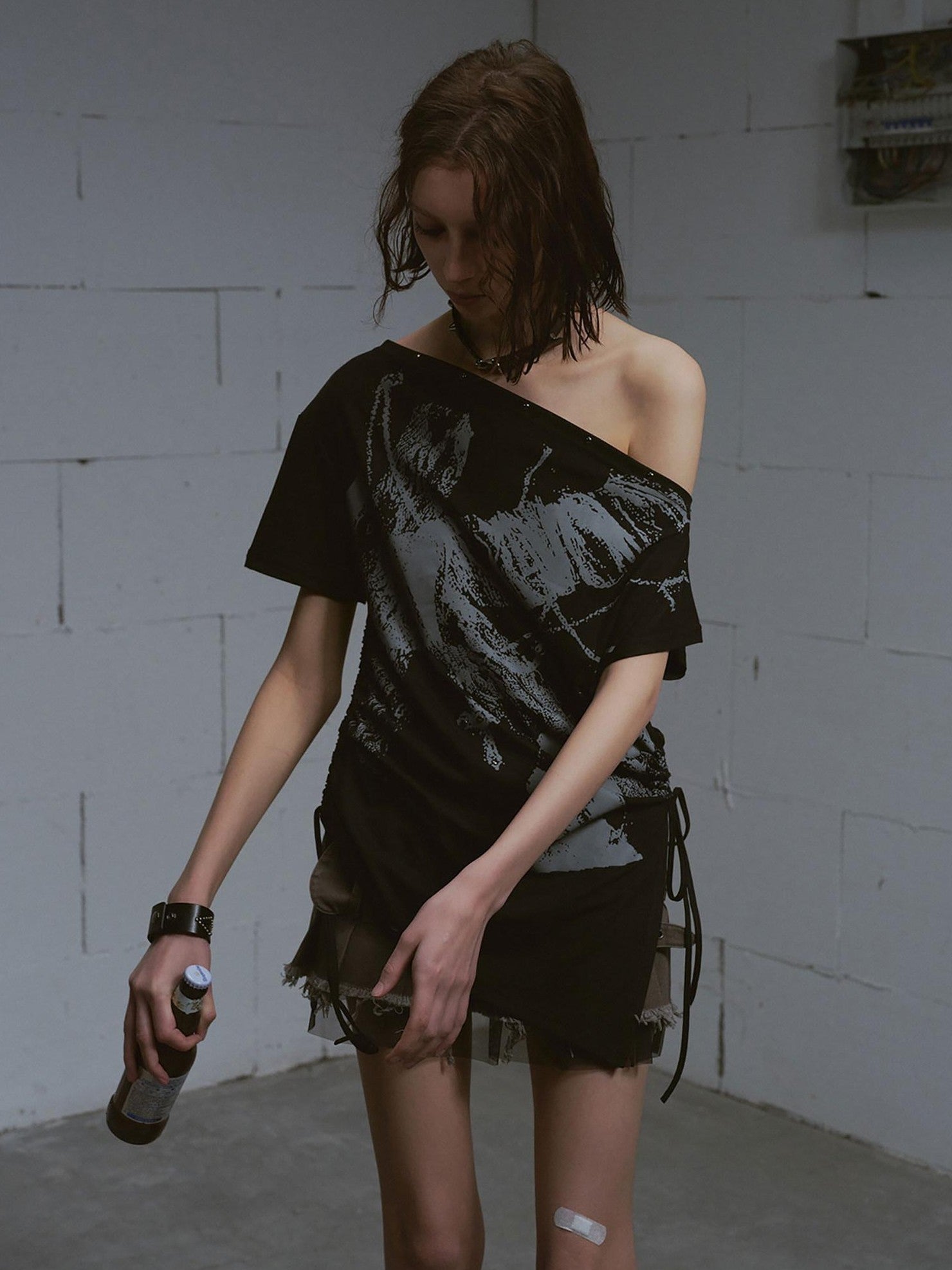 Cest Nous Graffiti Asymmetric Tie One Shoulder Women&