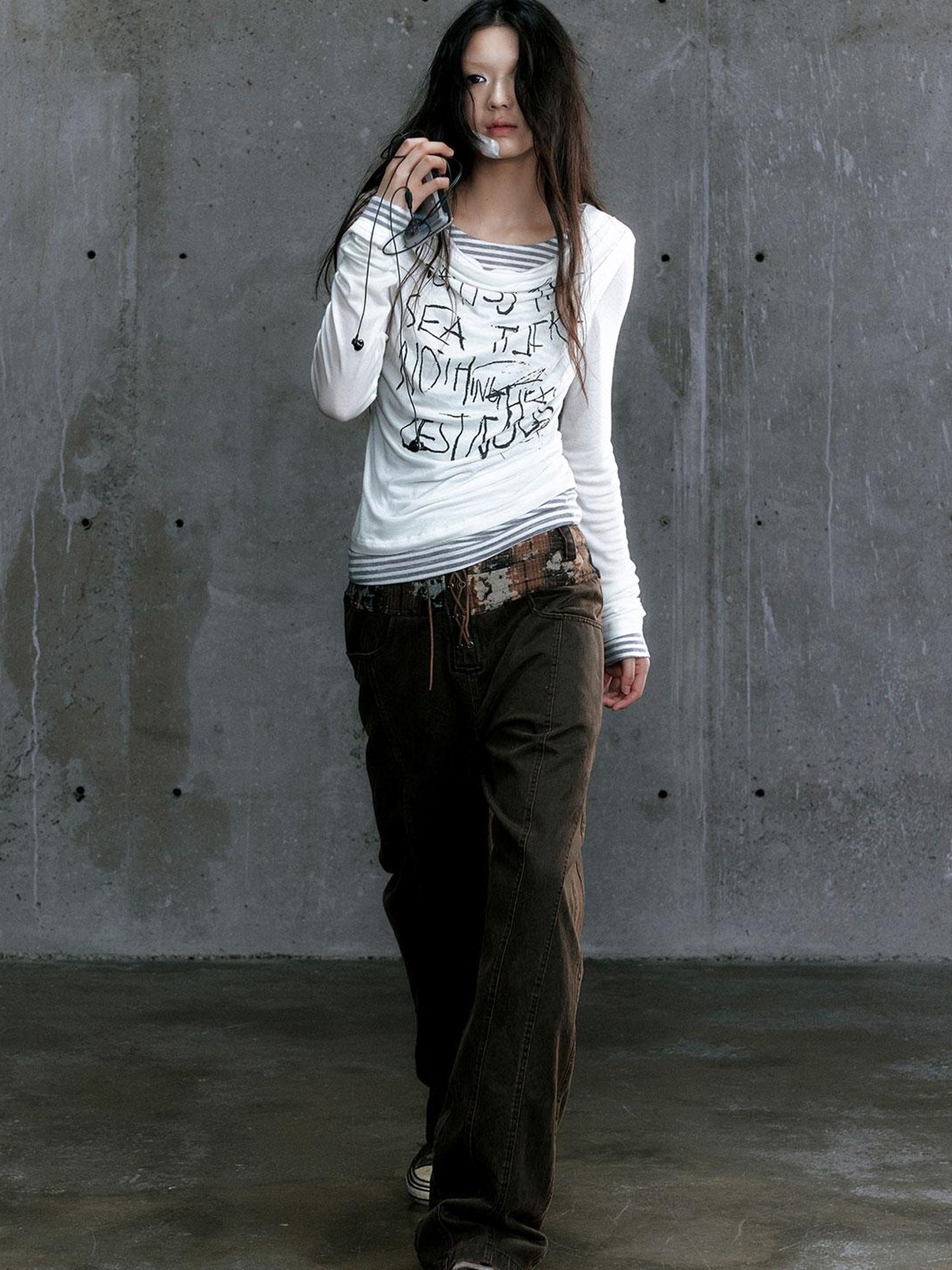 Update Cest Nous Graffiti Poetry Layered Collar Striped Knit Top