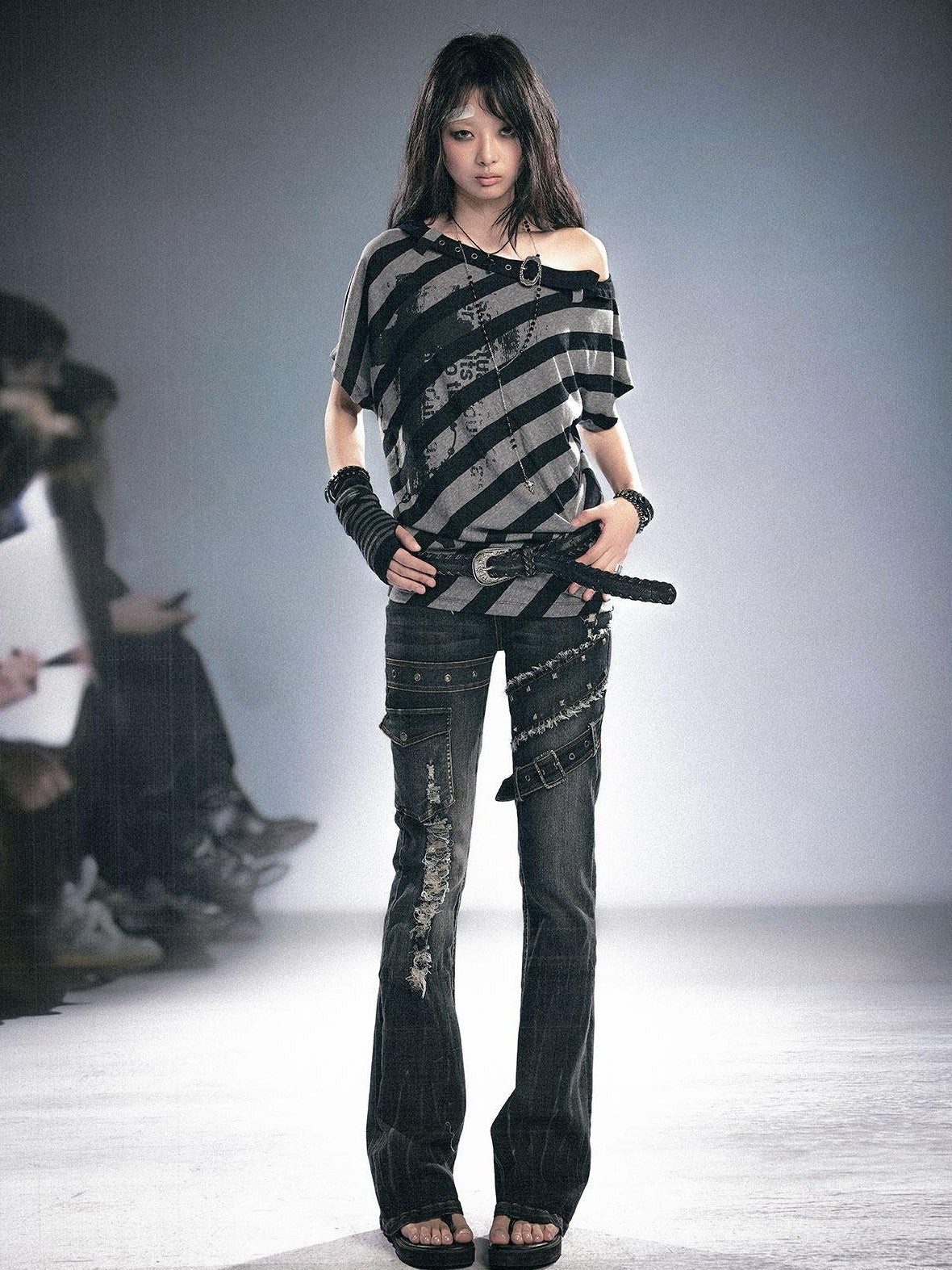 Cest Nous Graffiti Striped Printed Batwing Women&