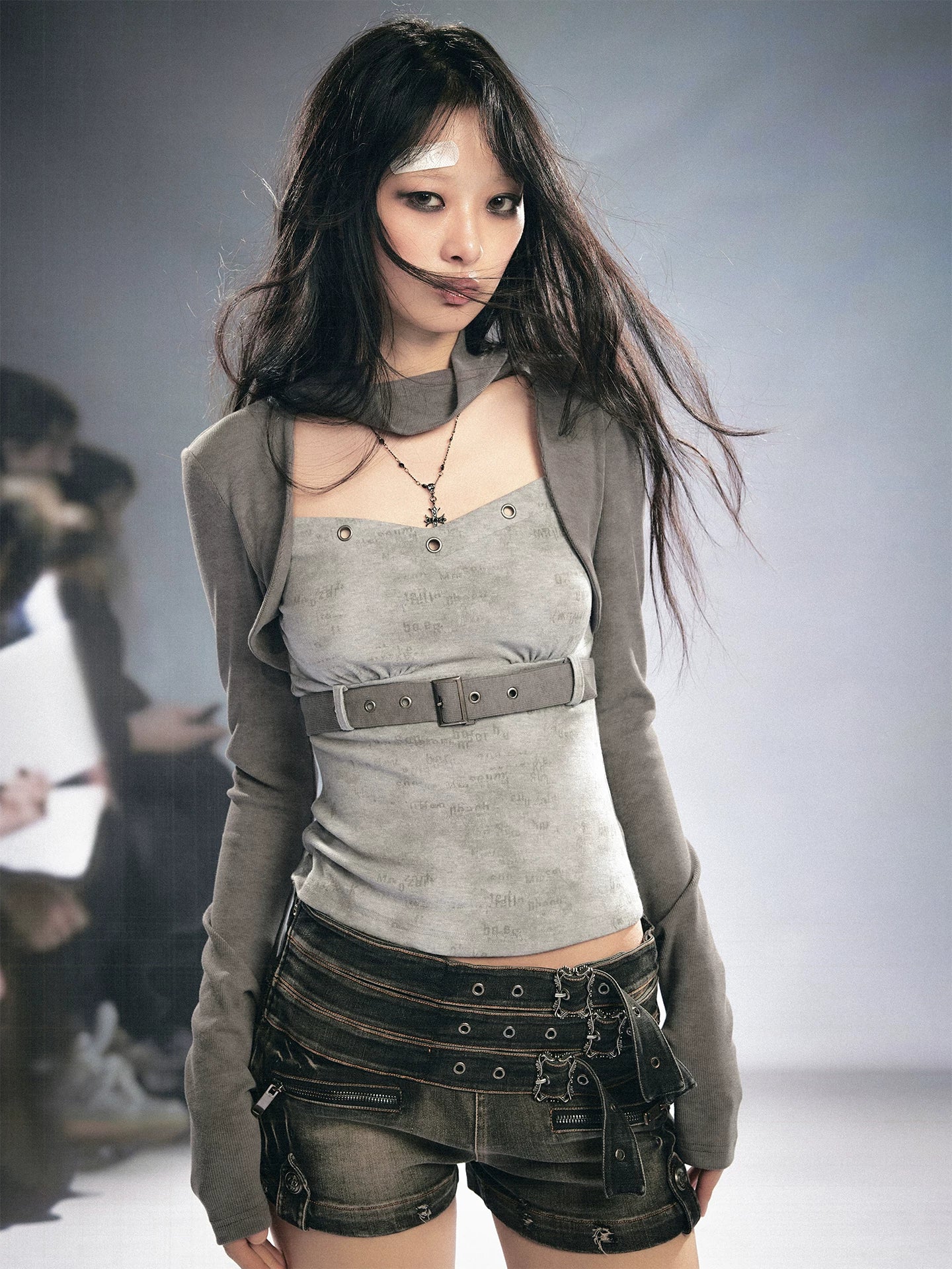 Cest Nous Grey Spliced Letter Faux Two Piece Women&