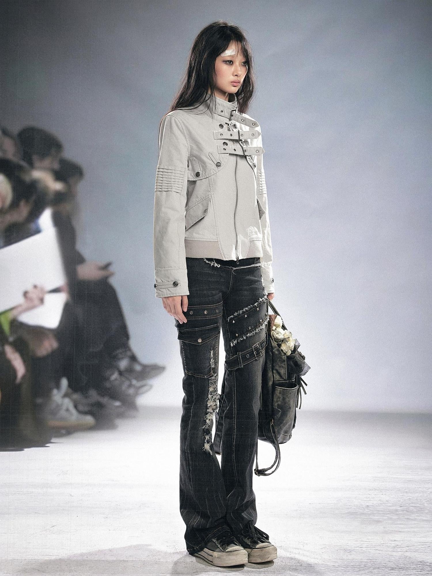 Cest Nous Grunge Distressed Patchwork Studded Women&