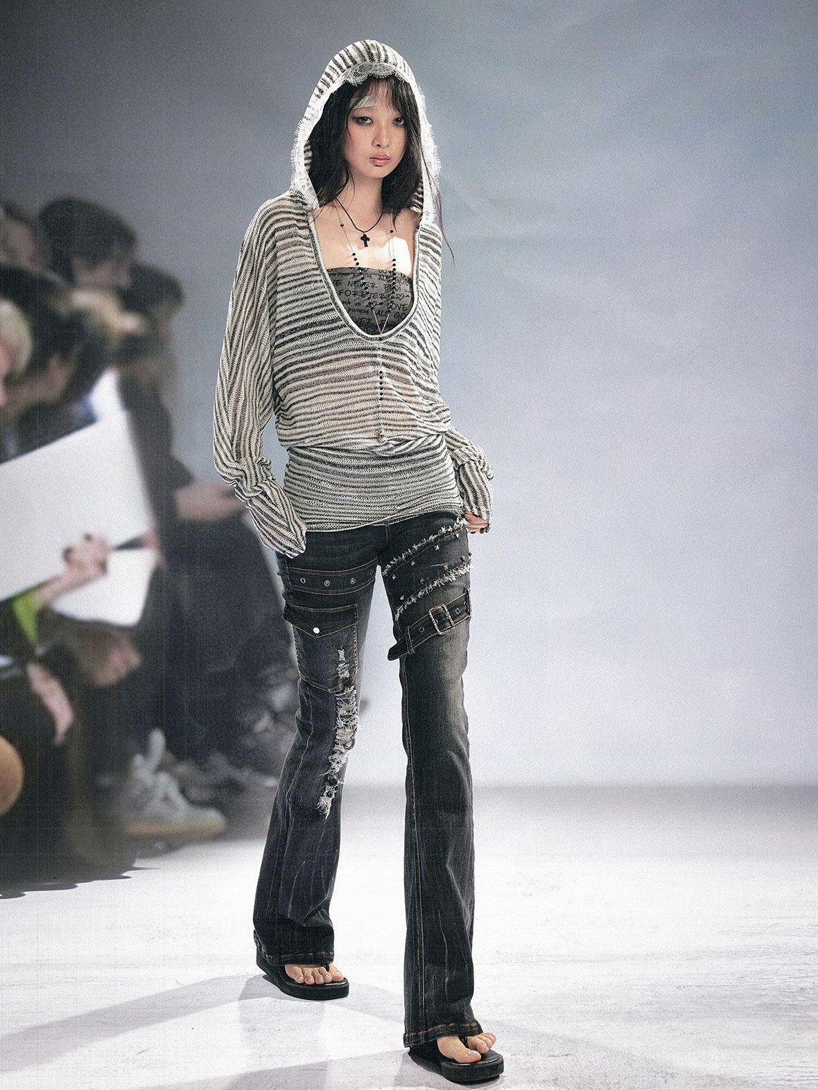 Cest Nous Grunge Distressed Patchwork Studded Women&
