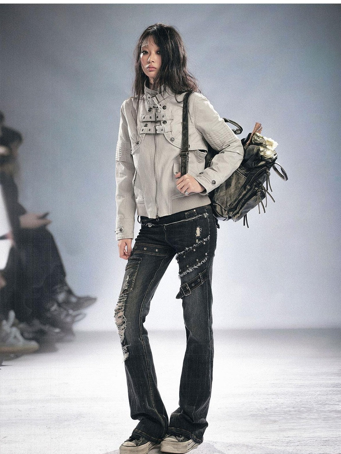 Cest Nous Grunge Distressed Patchwork Studded Women&