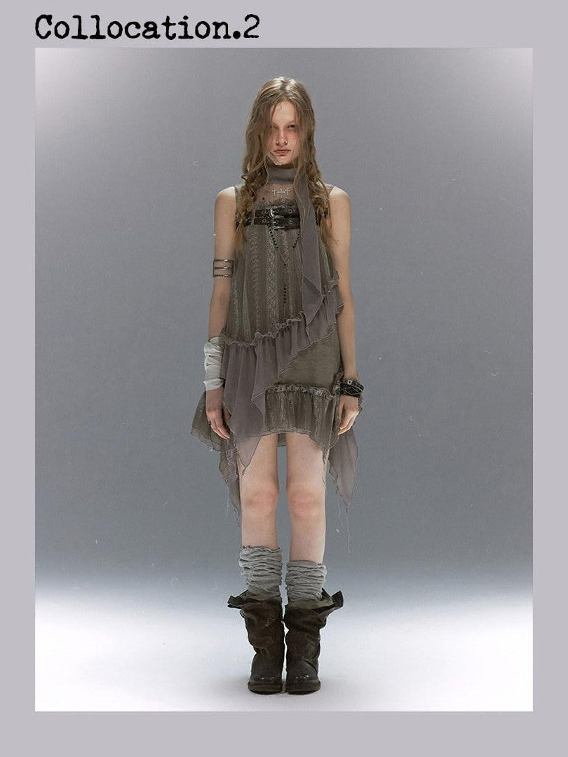 Cest Nous Lace Armor Cross Embroidered Belt Layered Cowl Women&