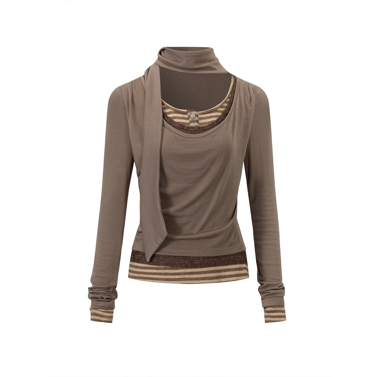 Cest_Nous_Lace_Paneled_Striped_Faux_Three_Piece_U_Neck_Women&