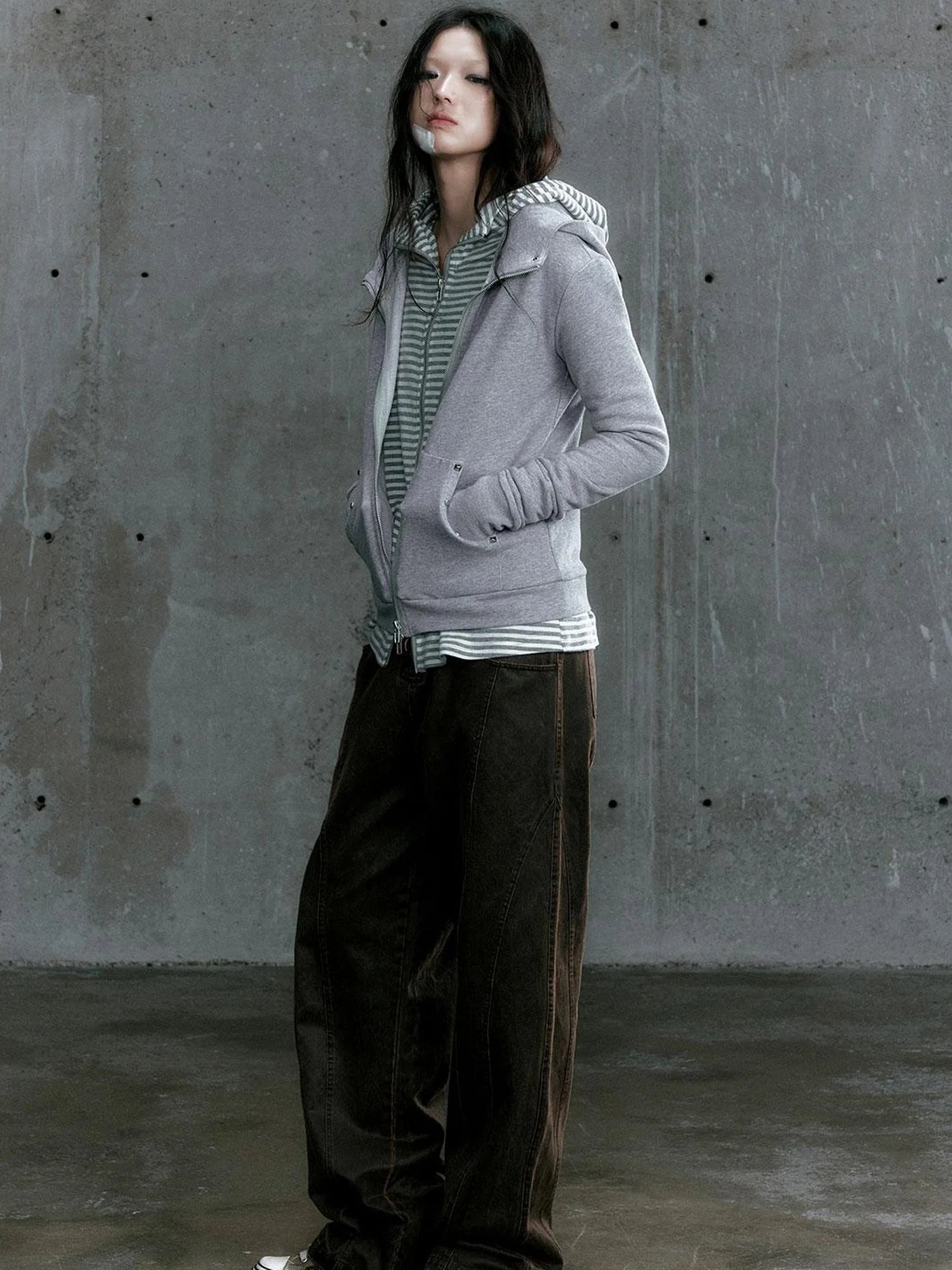 Medieval Studded Zip Up Striped Knit Sweater Jacket