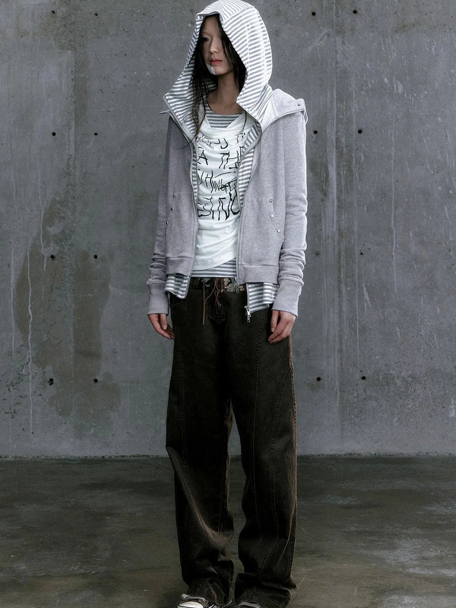 Medieval Studded Zip Up Striped Knit Sweater Jacket