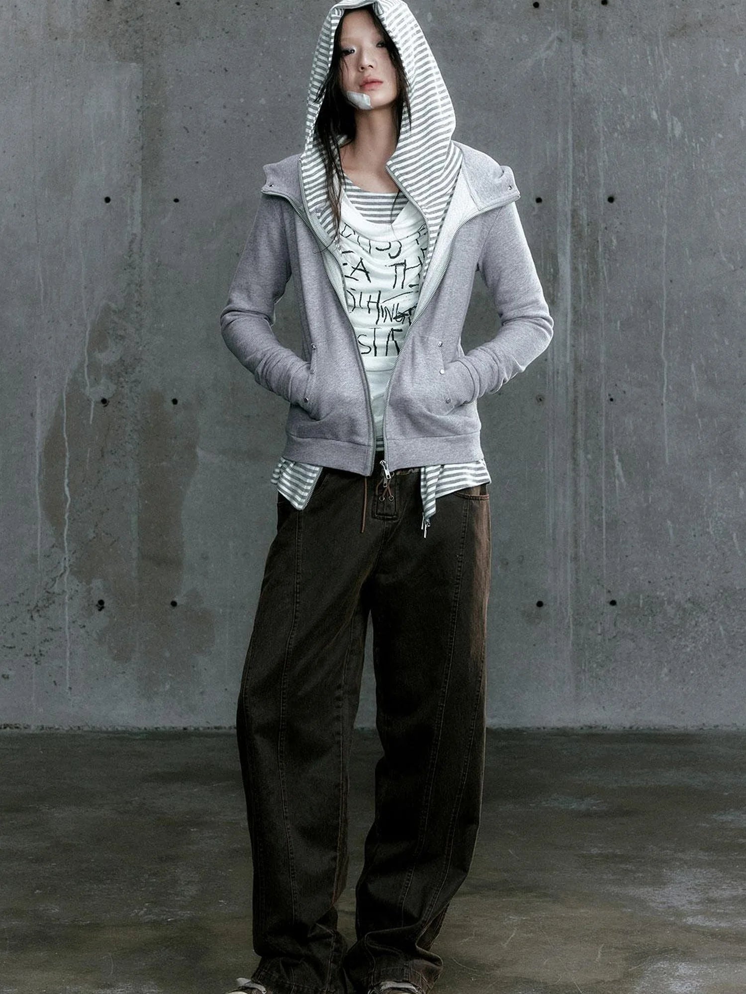 Medieval Studded Zip Up Striped Knit Sweater Jacket