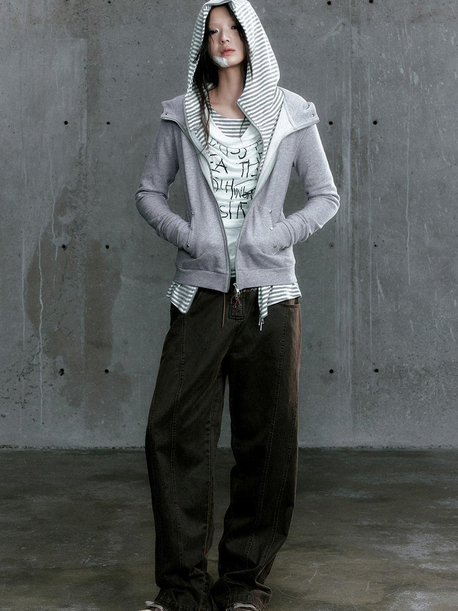 Update Cest Nous Medieval Studded Zip Up Striped Knit Sweater Jacket