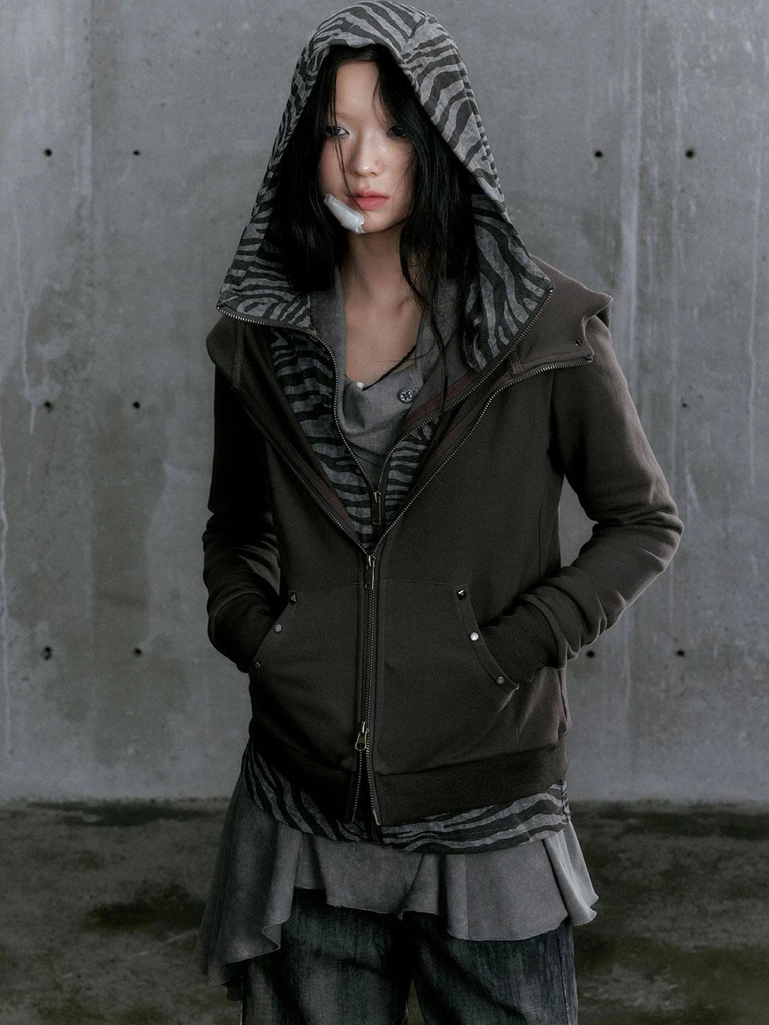 Medieval Studded Zip Up Striped Knit Sweater Jacket