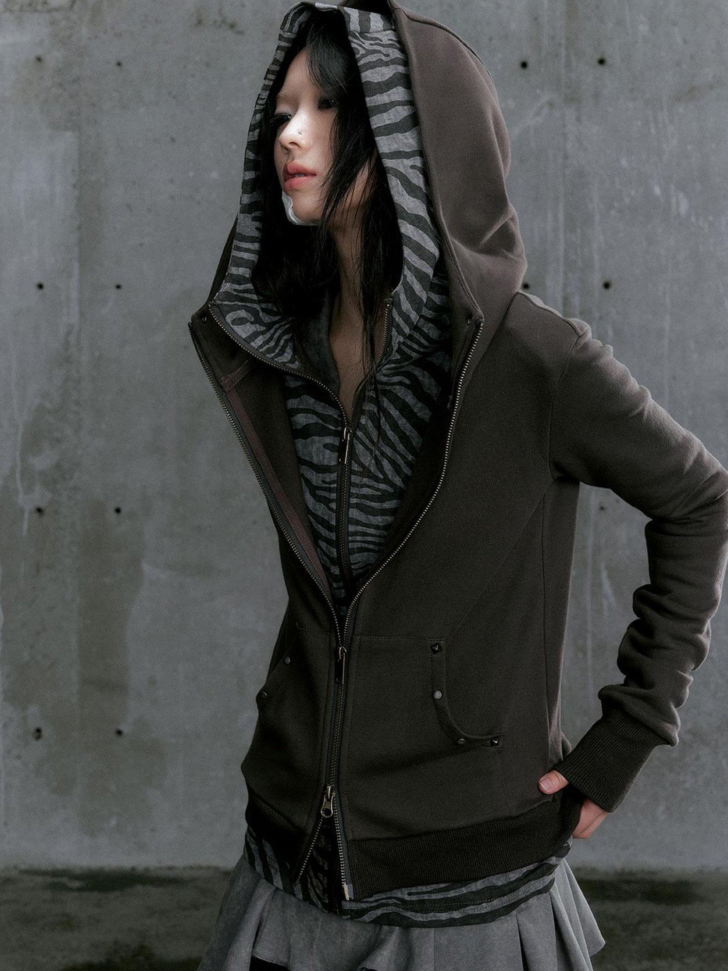 Update Cest Nous Medieval Studded Zip Up Striped Knit Sweater Jacket