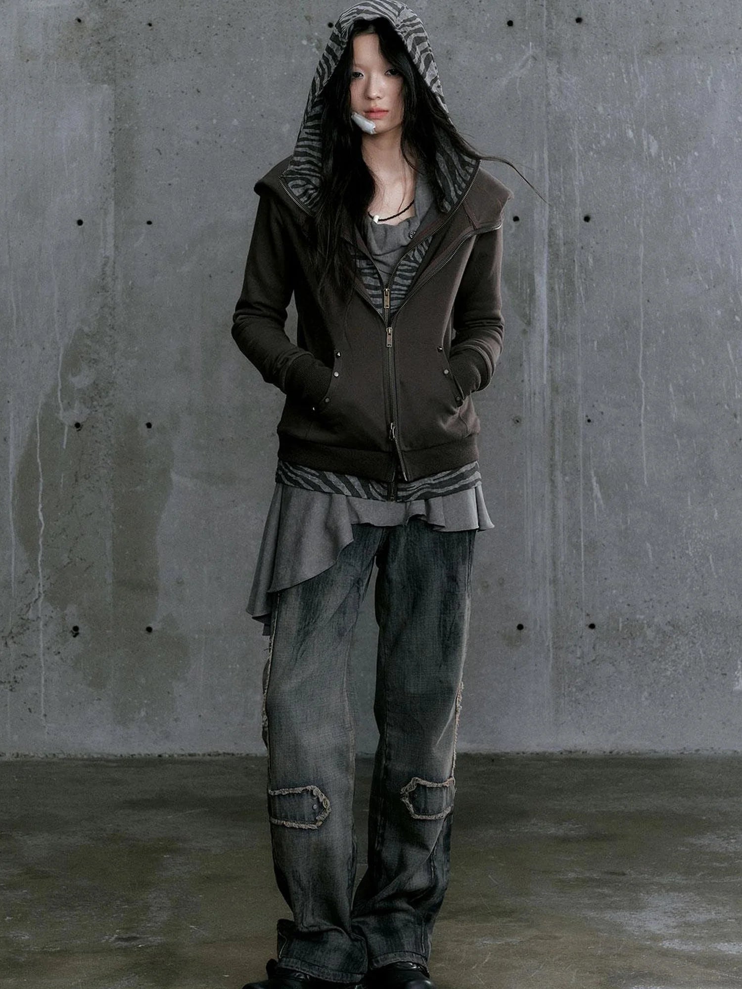 Medieval Studded Zip Up Striped Knit Sweater Jacket