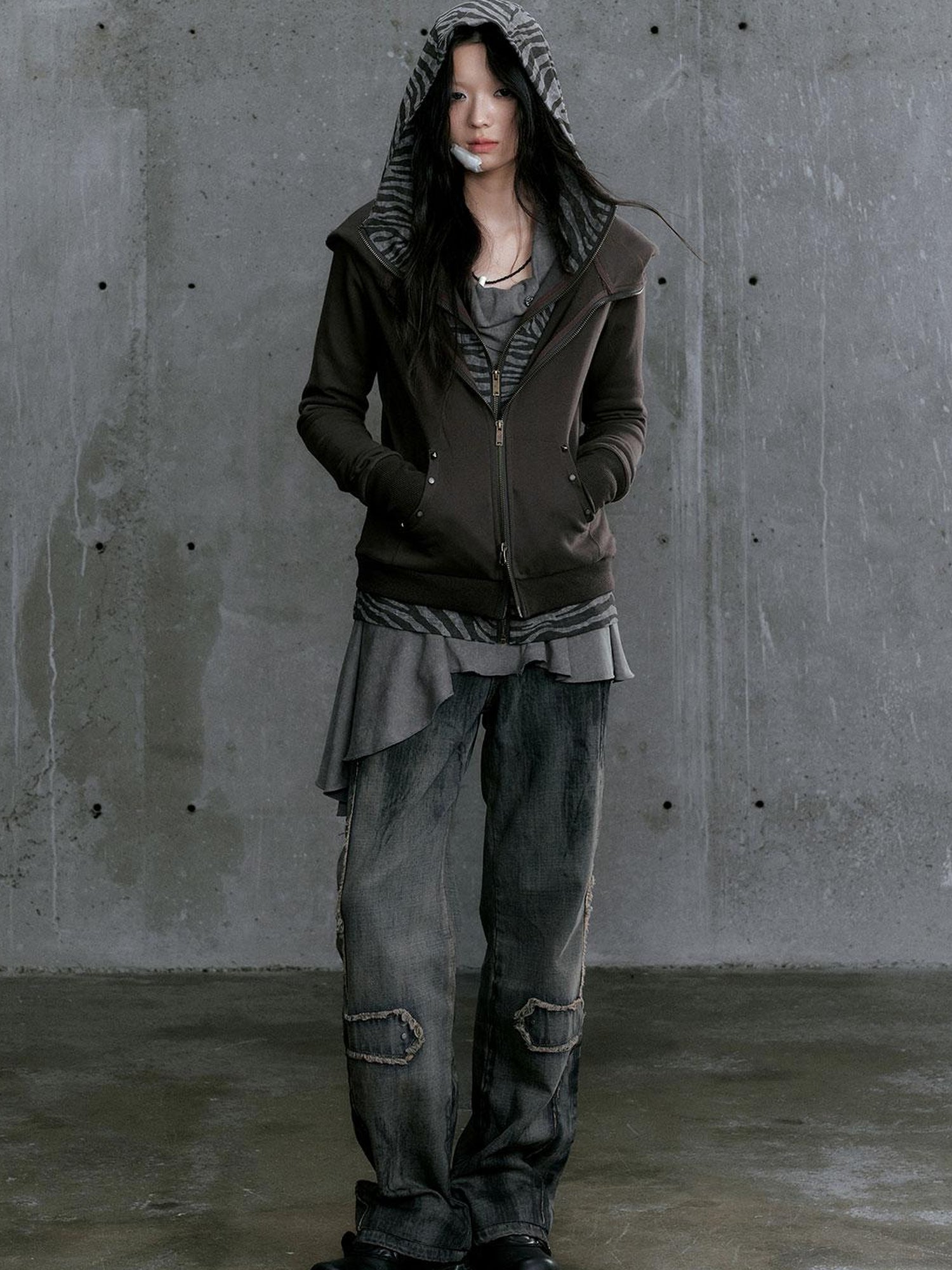 Update Cest Nous Medieval Studded Zip Up Striped Knit Sweater Jacket
