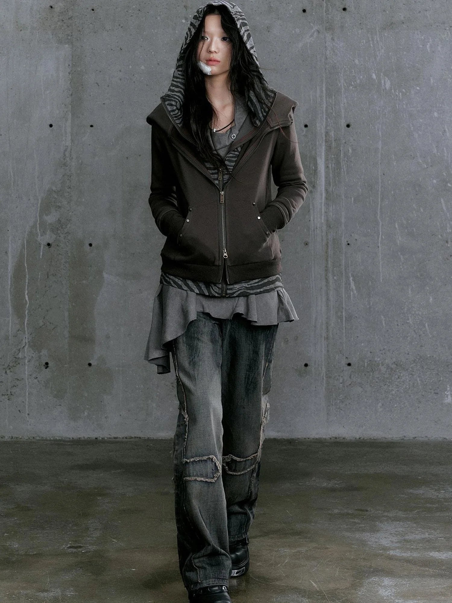 Medieval Studded Zip Up Striped Knit Sweater Jacket