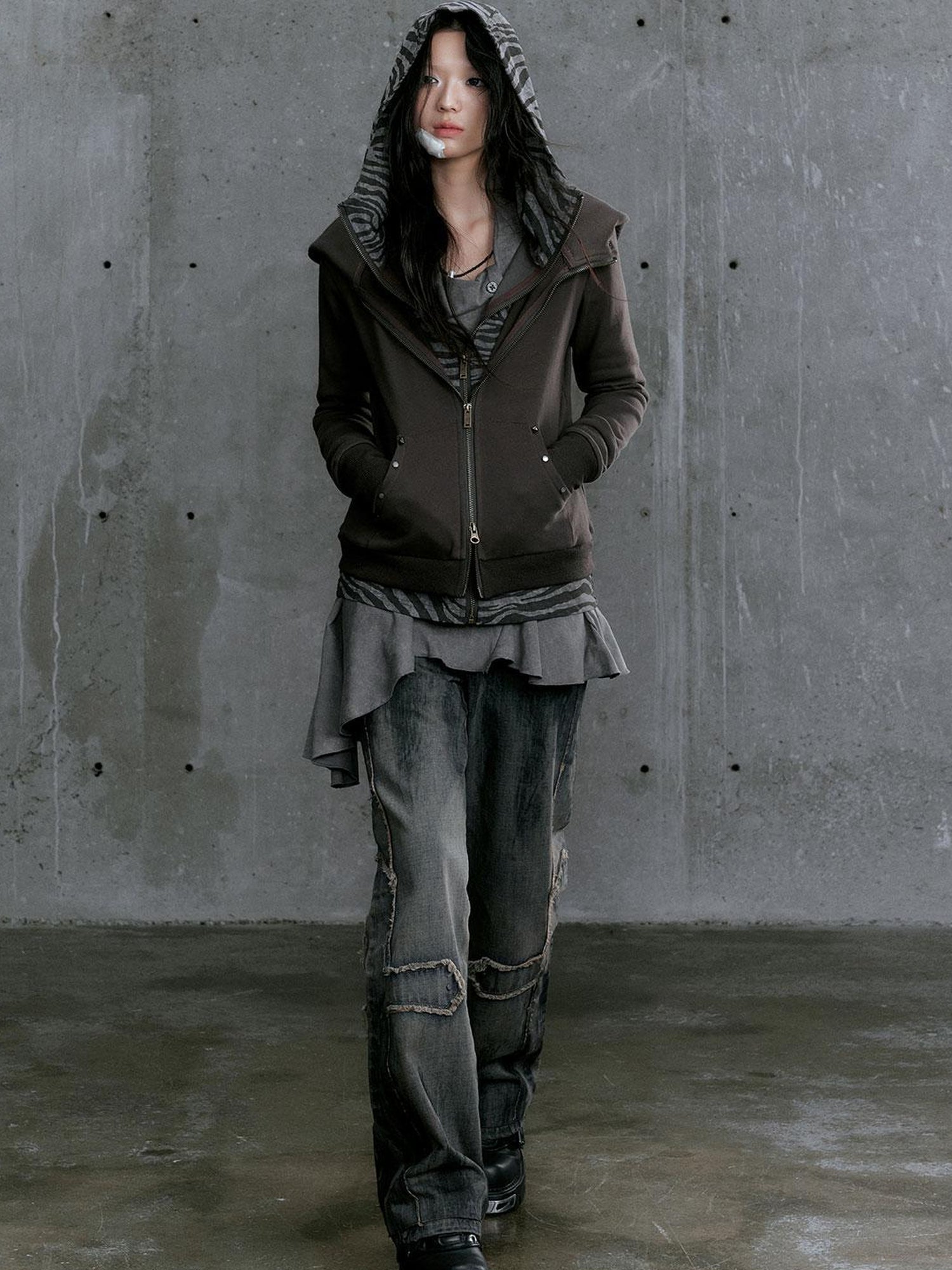 Update Cest Nous Medieval Studded Zip Up Striped Knit Sweater Jacket