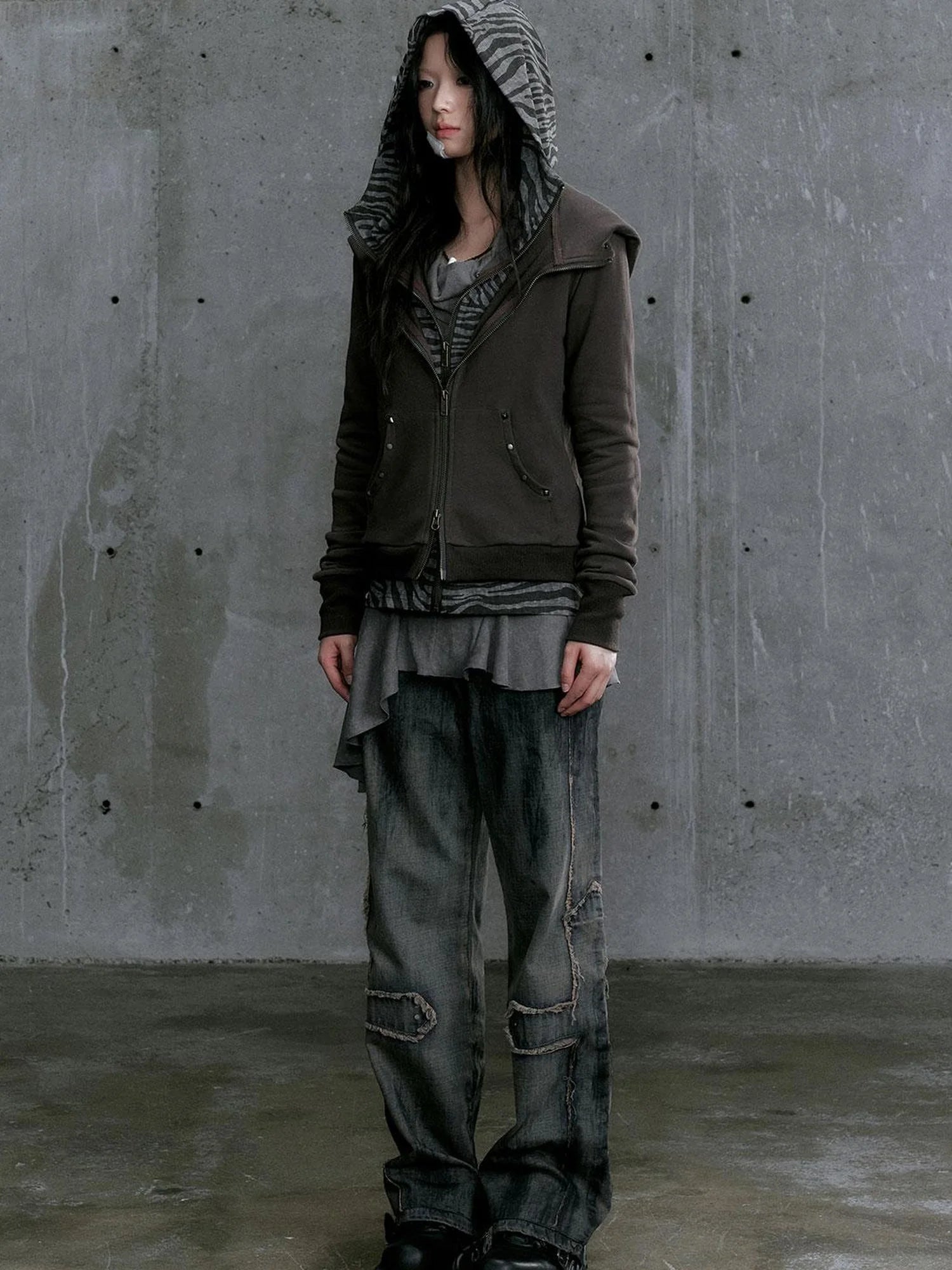 Medieval Studded Zip Up Striped Knit Sweater Jacket