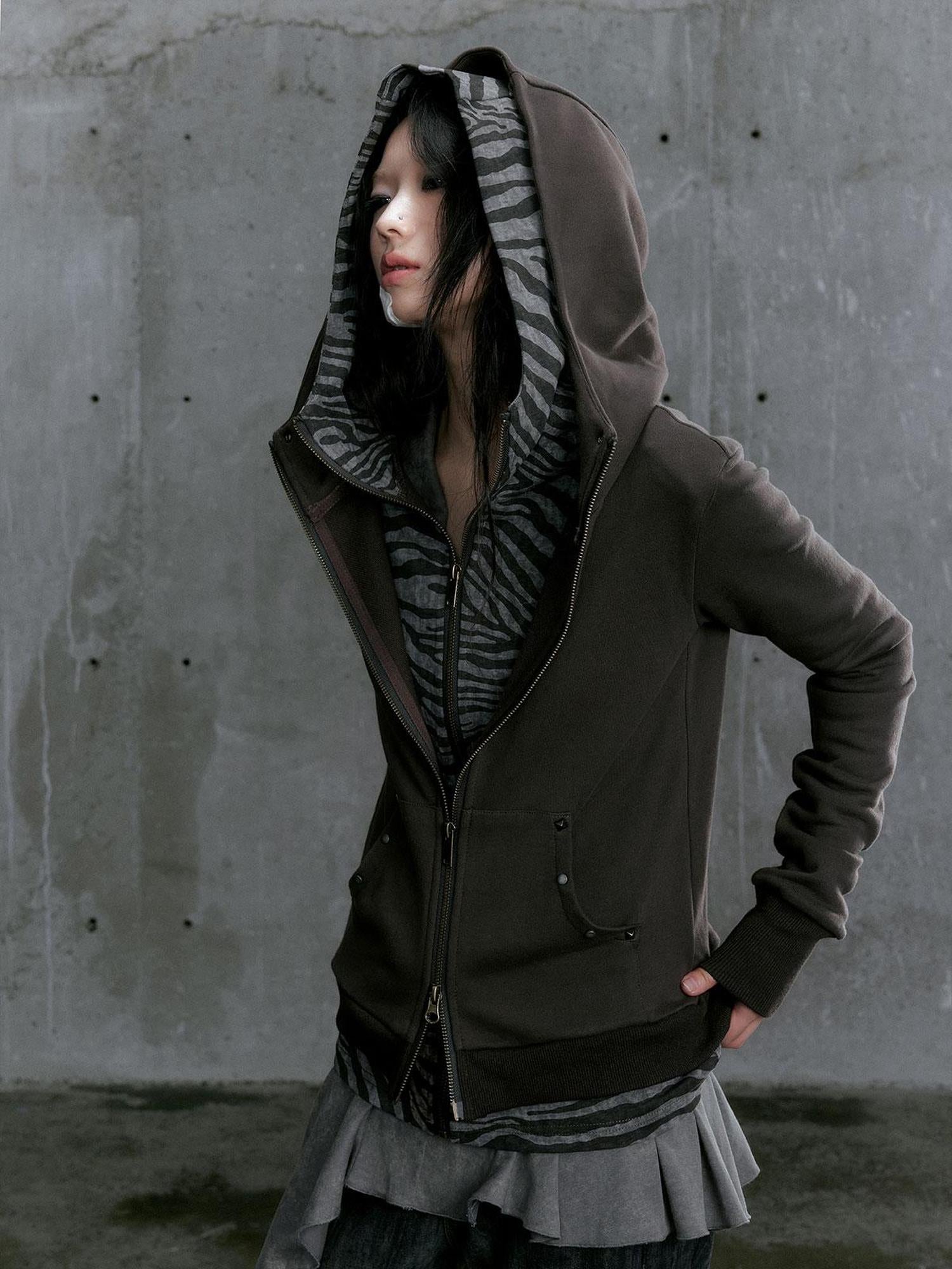 Update Cest Nous Medieval Studded Zip Up Striped Knit Sweater Jacket