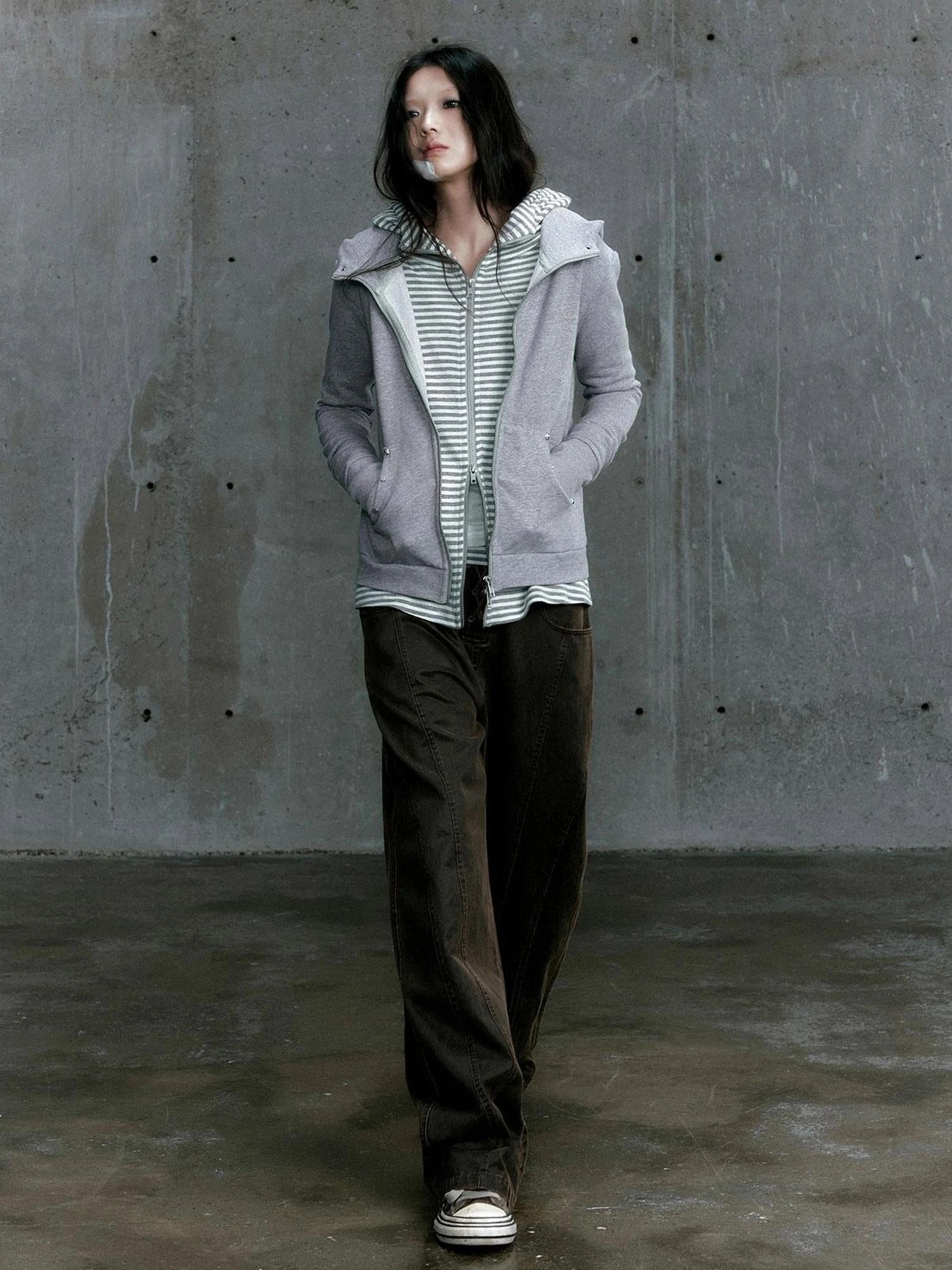 Medieval Studded Zip Up Striped Knit Sweater Jacket