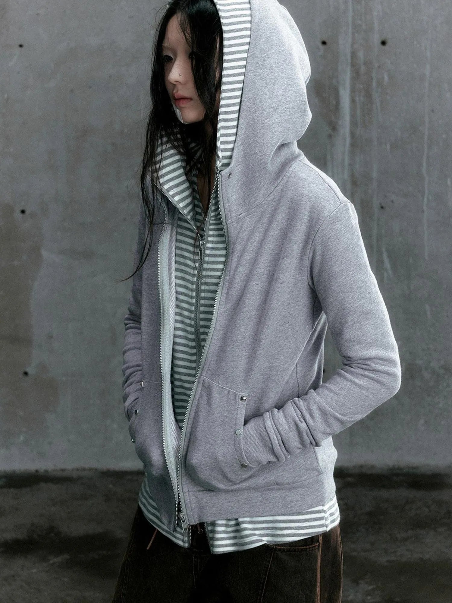 Medieval Studded Zip Up Striped Knit Sweater Jacket