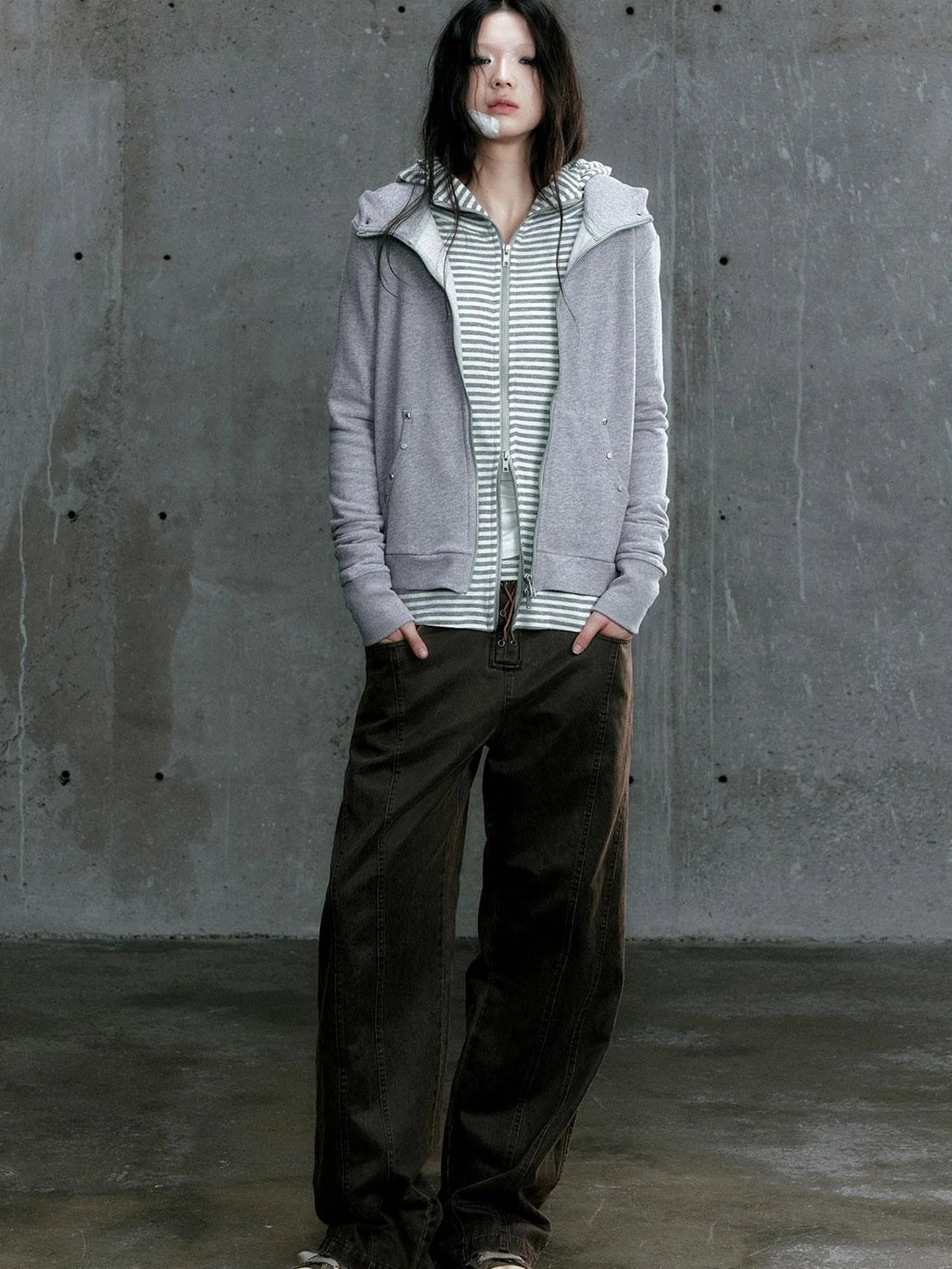 Medieval Studded Zip Up Striped Knit Sweater Jacket