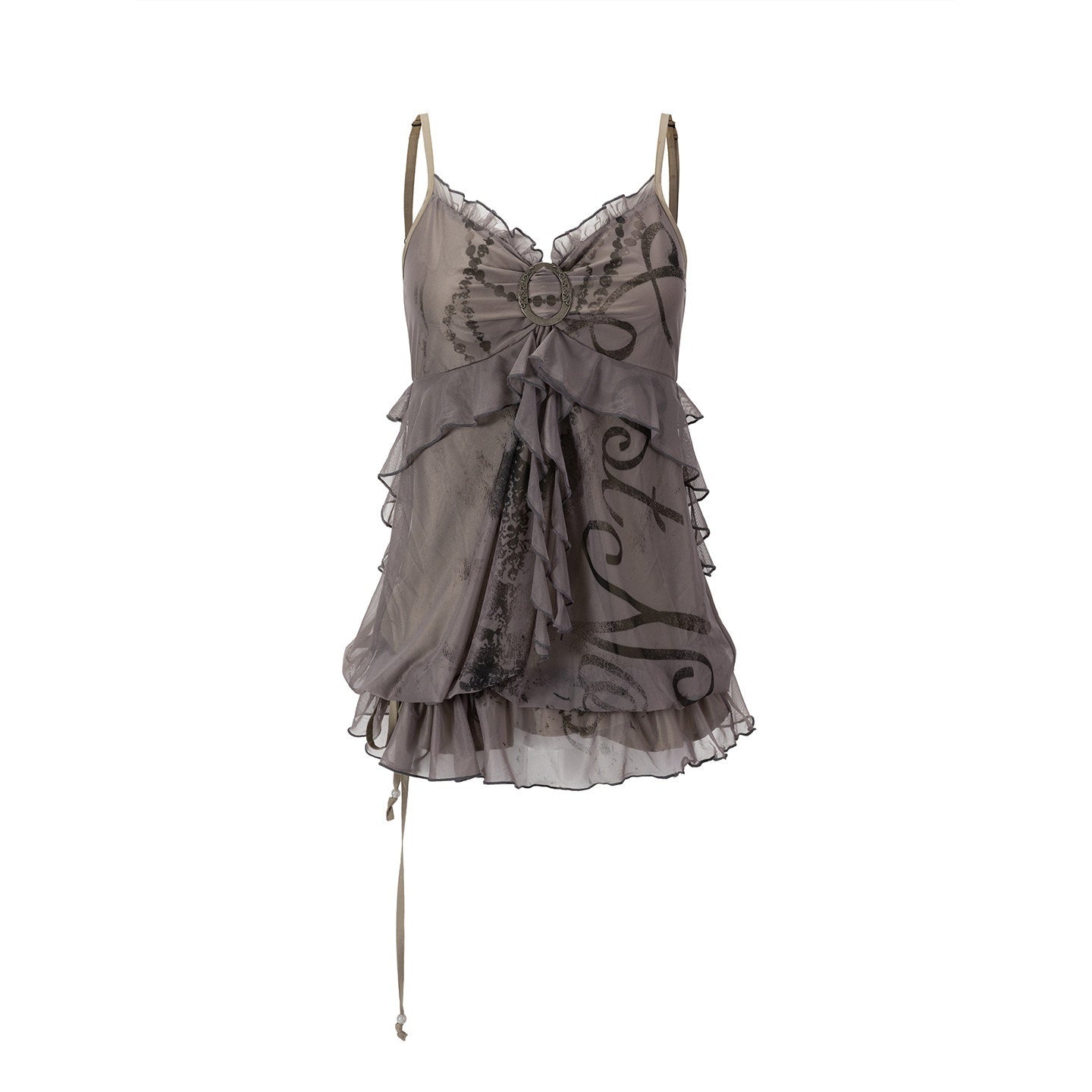 Cest_Nous_Mottled_Bubble_Chain_Graffiti_Print_Drawstring_Ruffle_Women&