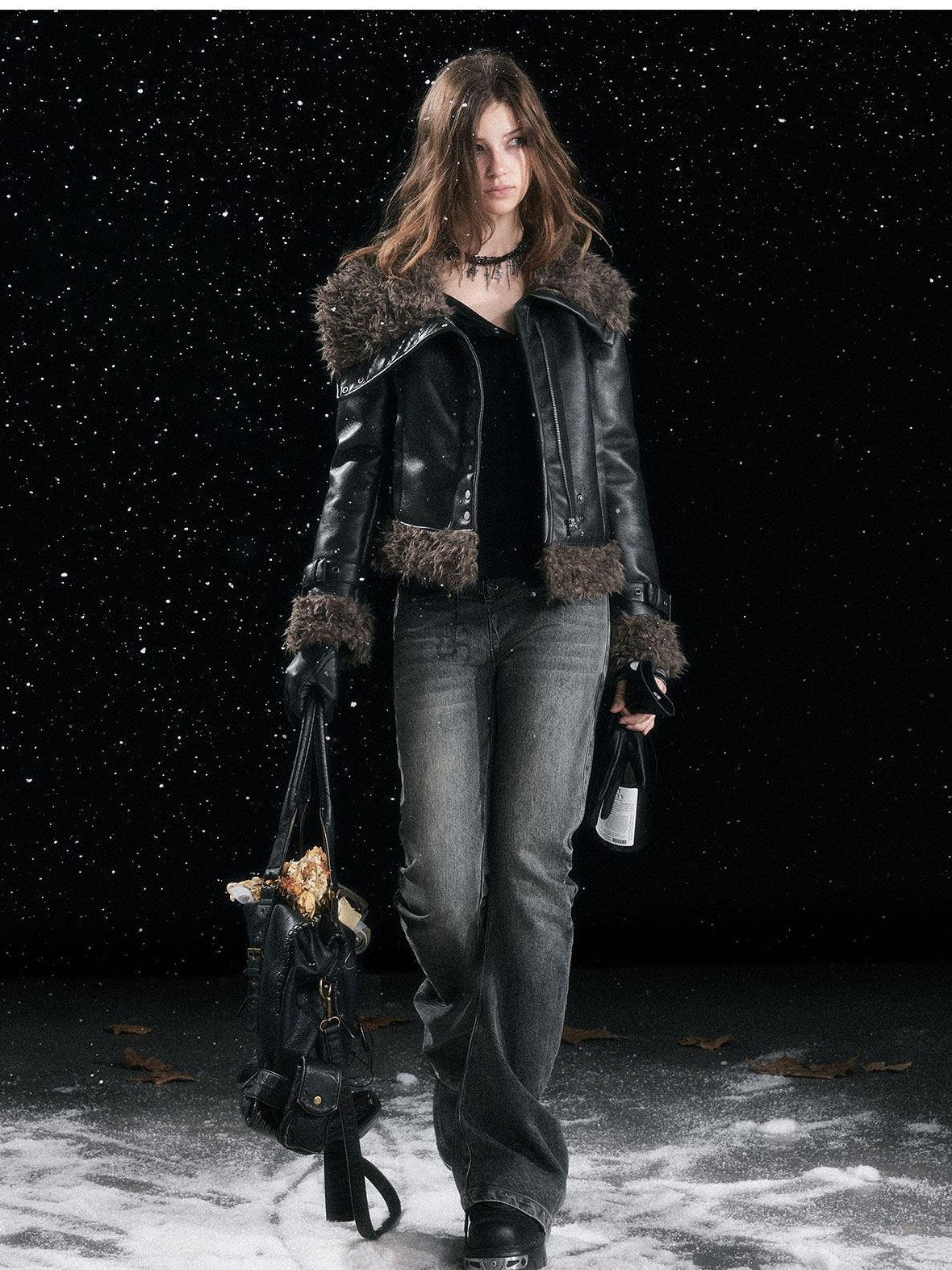 Cest Nous Patchwork Vintage Natural Waist Women Washed Black Cotton Jeans