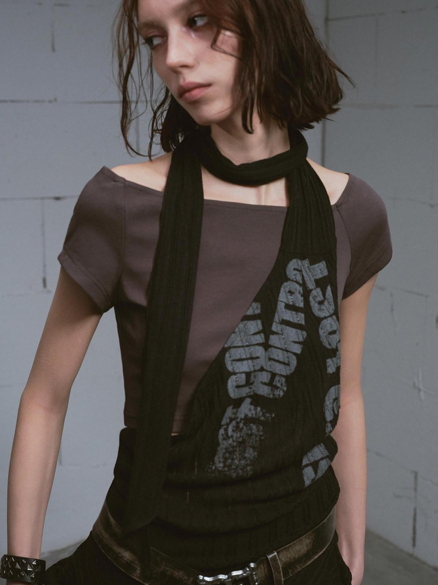 Cest Nous Printed Halter Scarf Layered Cinched Waist Women&