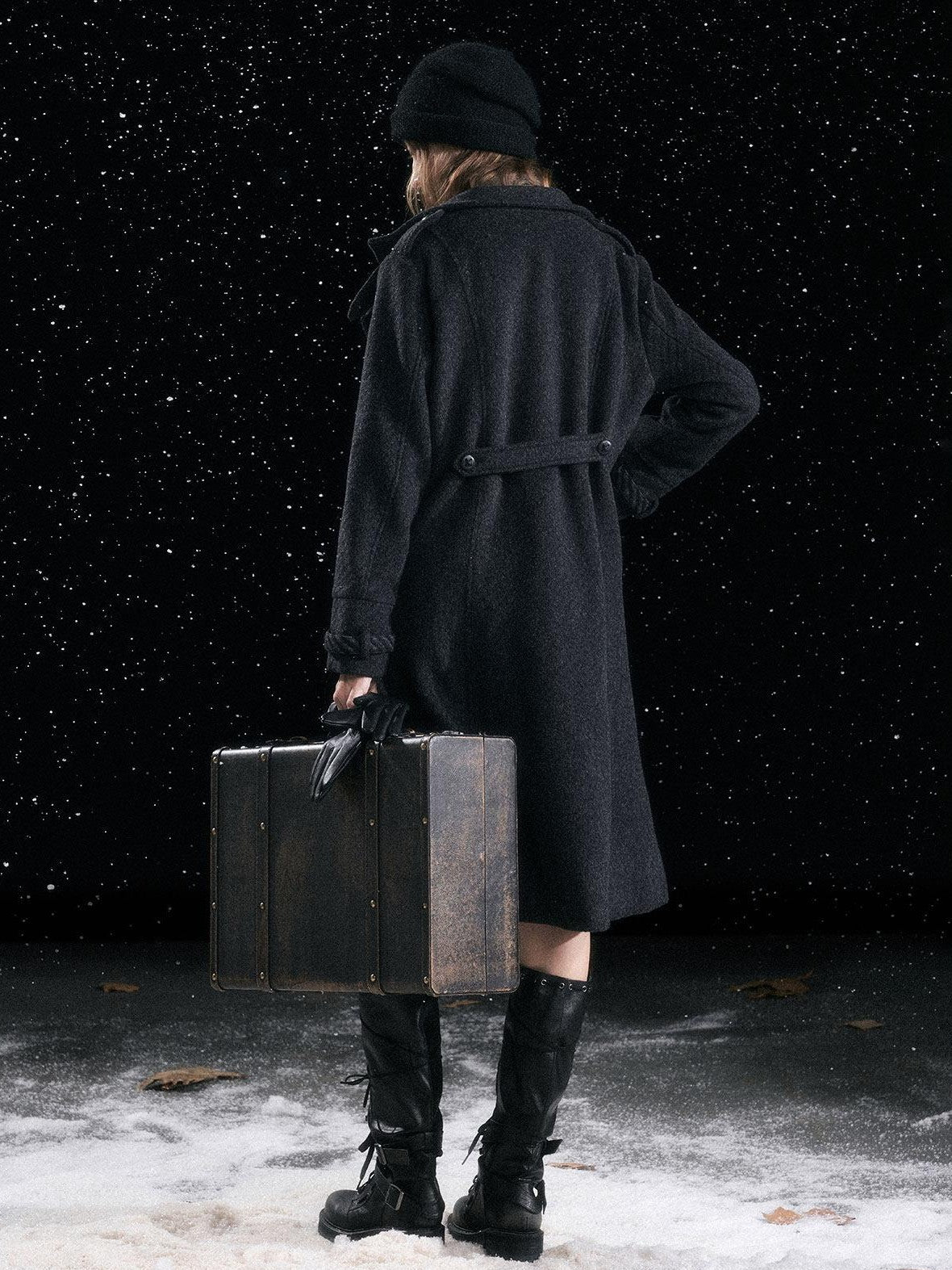 Cest Nous Pu Leather Buckle Mid Calf Casual Black Riding Youth Low Heel Boots