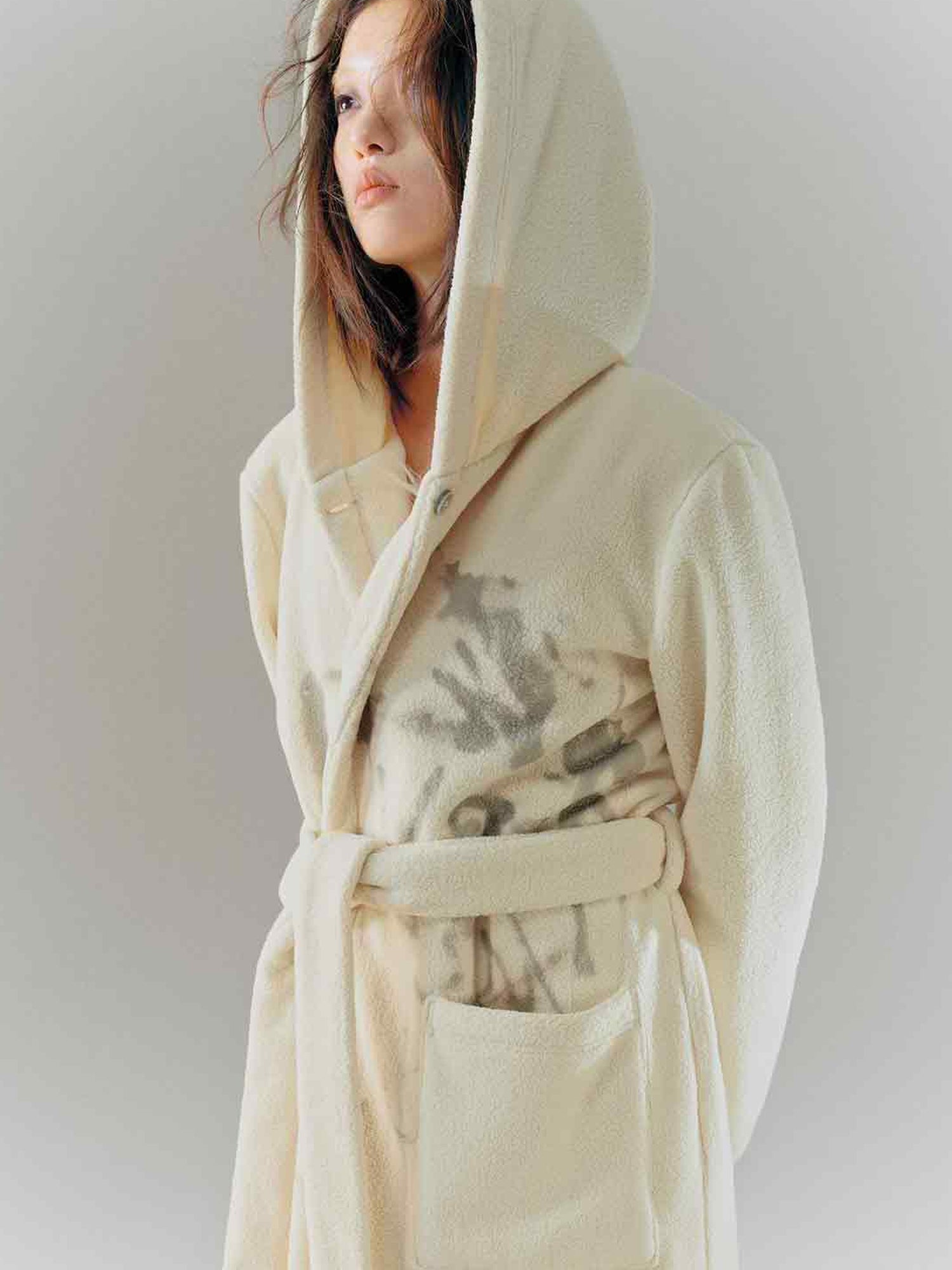 Cest Nous Punk Girl Doodle Print Fleece Hooded Bathrobe
