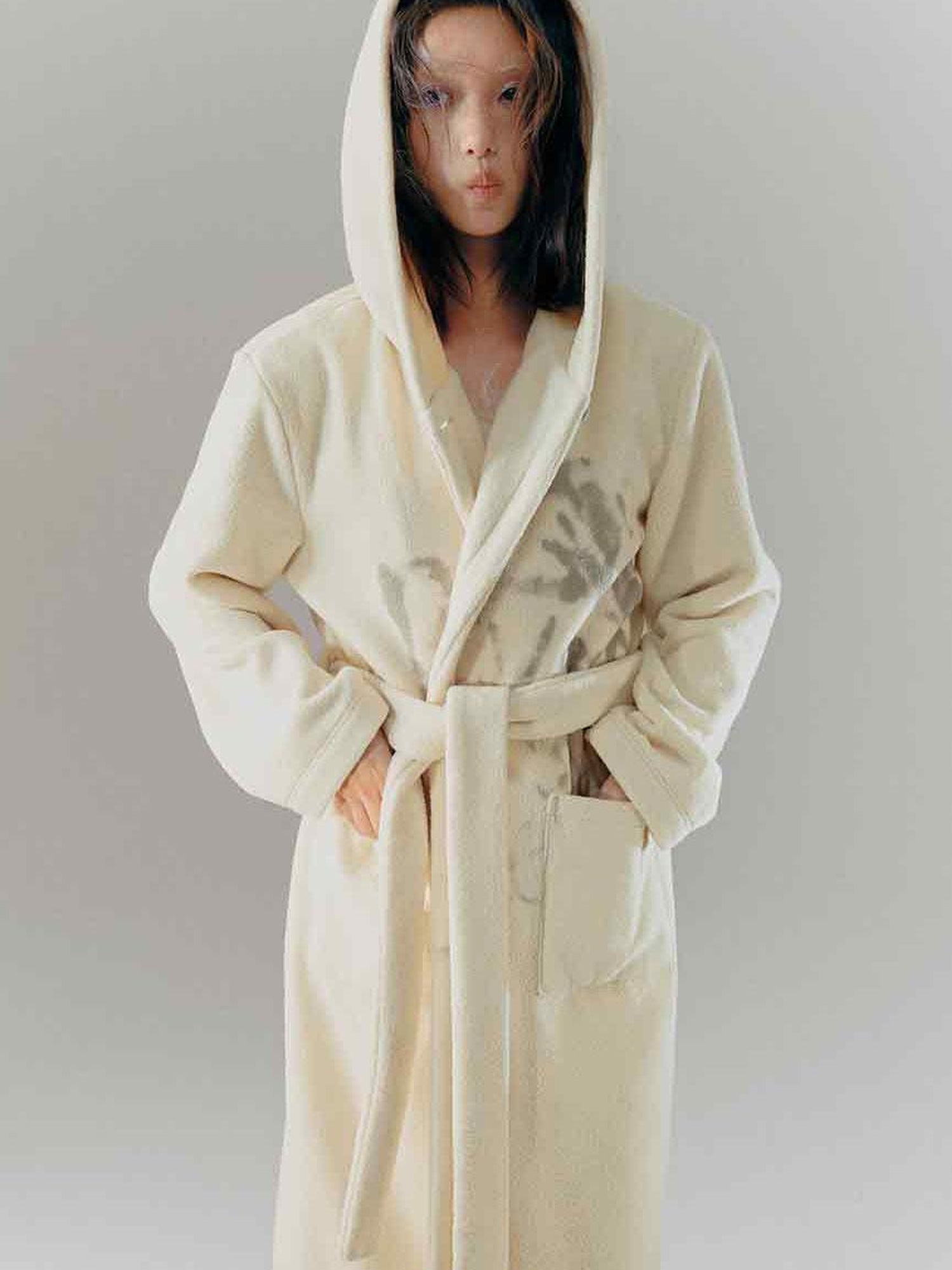 Cest Nous Punk Girl Doodle Print Fleece Hooded Bathrobe