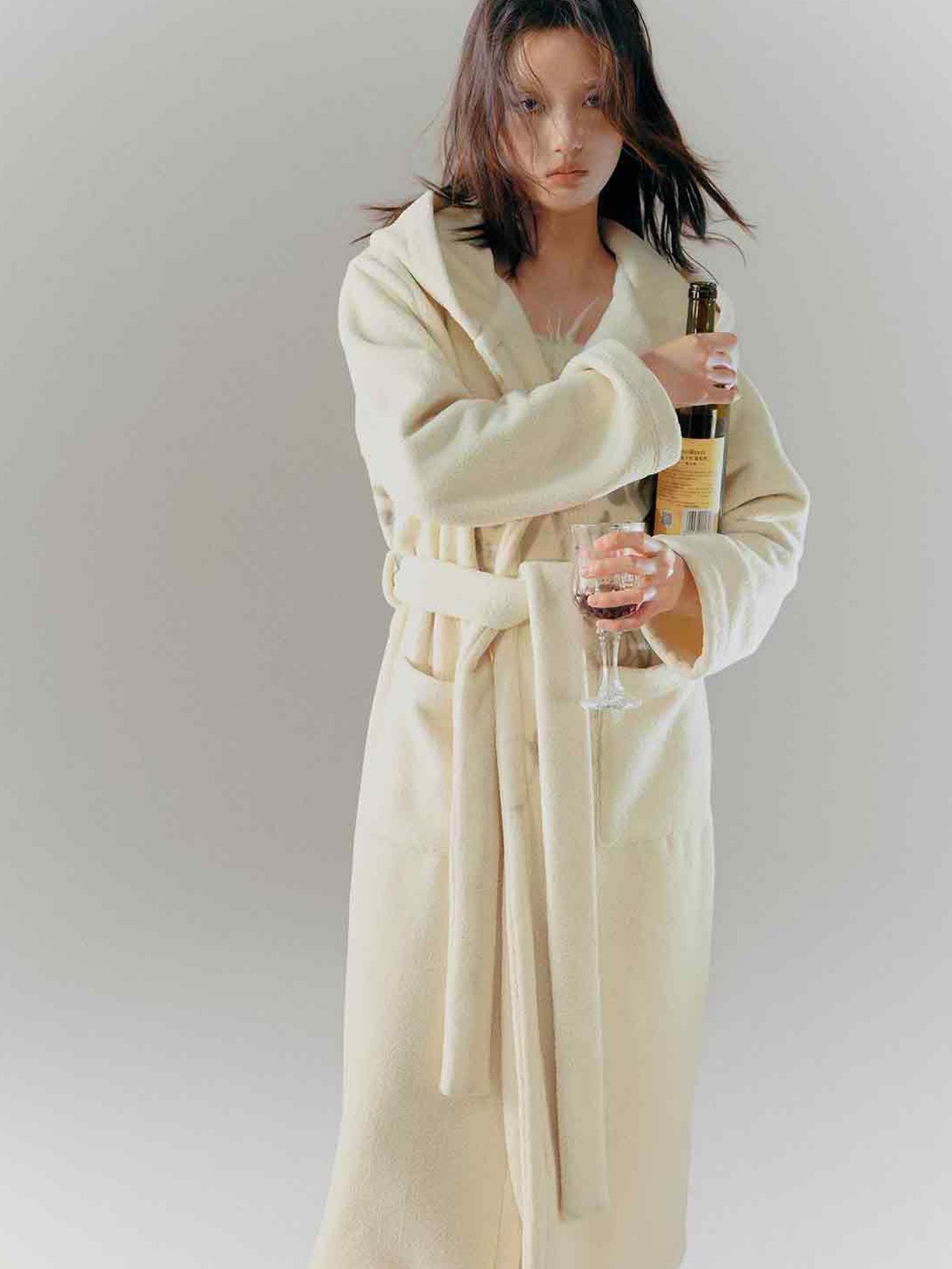 Cest Nous Punk Girl Doodle Print Fleece Hooded Bathrobe