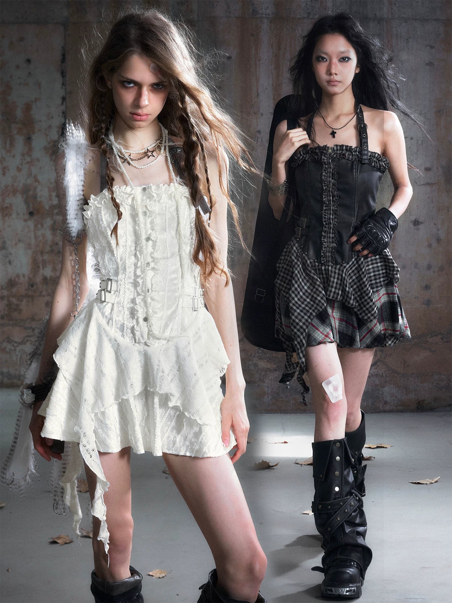 Cest Nous Punk Plaid Velvet Slip V-neck Dress-1