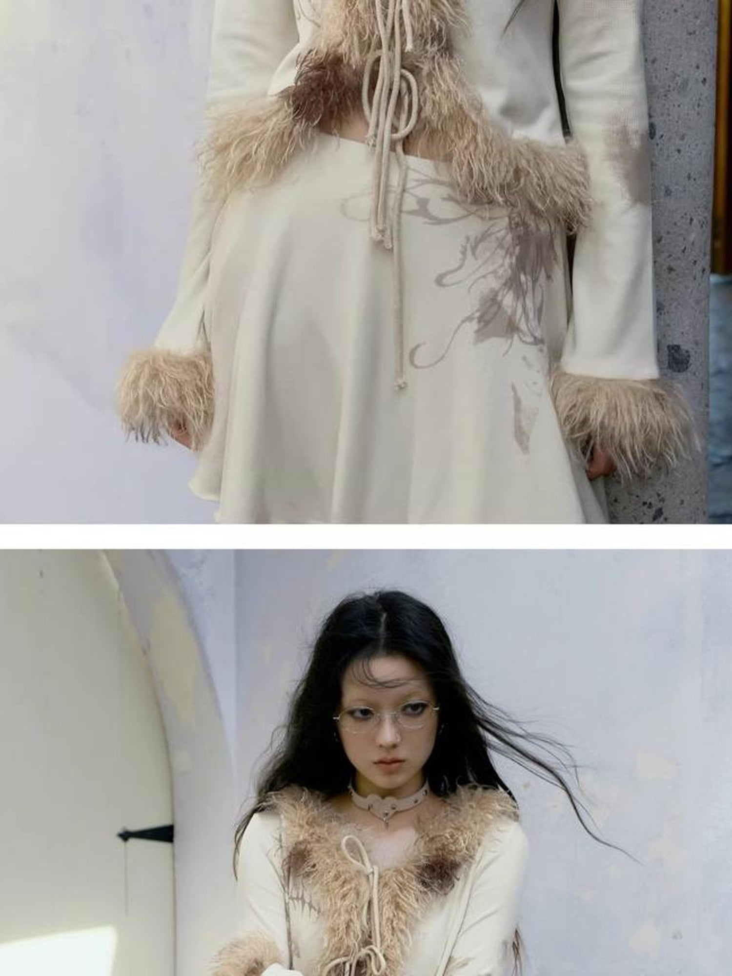 Cest Nous Punk Poetry Abstract Print Fur Trimmed Cardigan Set