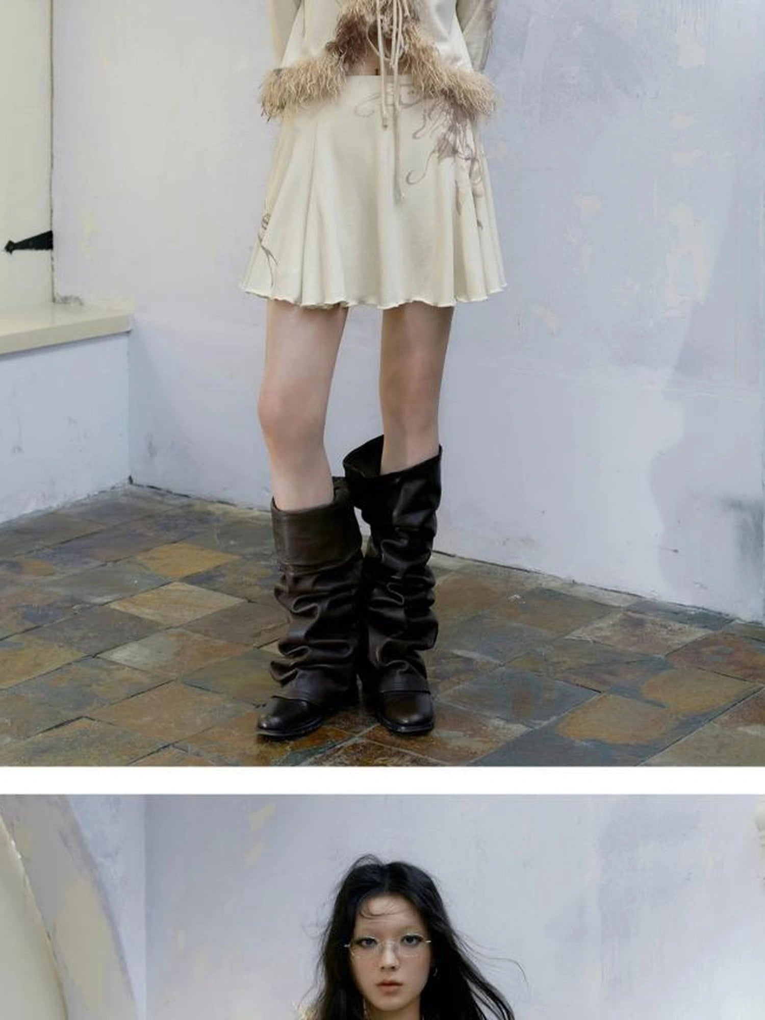 Punk Poetry Abstract Print Fur Trimmed Cardigan Set